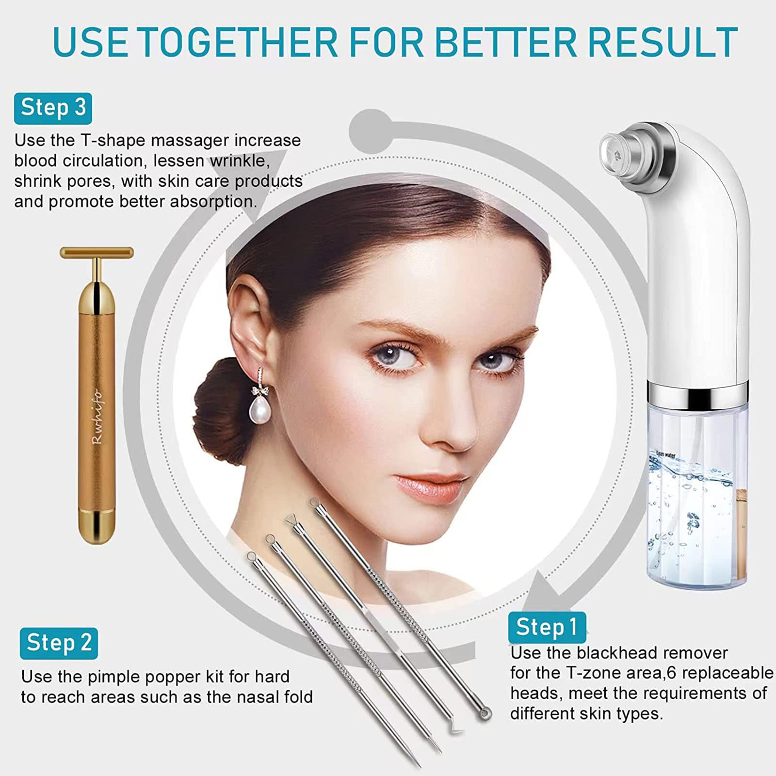 Aspirador de poros para eliminar puntos negros, extractor de espinillas de limpieza facial, herramienta de succión de puntos negros, limpiador de poros faciales, herramienta extractora de puntos