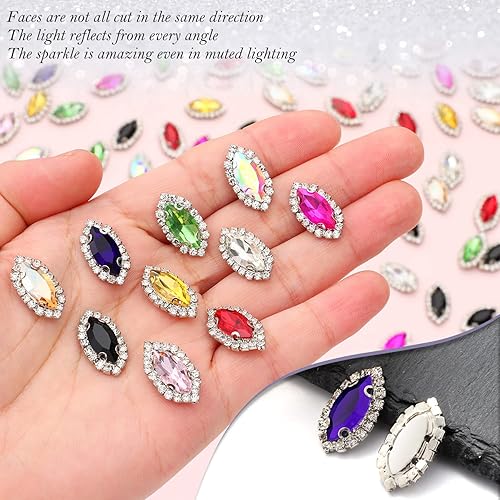 Miniatura 3 de 20 diamantes de imitación para coser, botones de diamantes de imitación de ojo de caballo, adornos con parte trasera plana con diamantes de