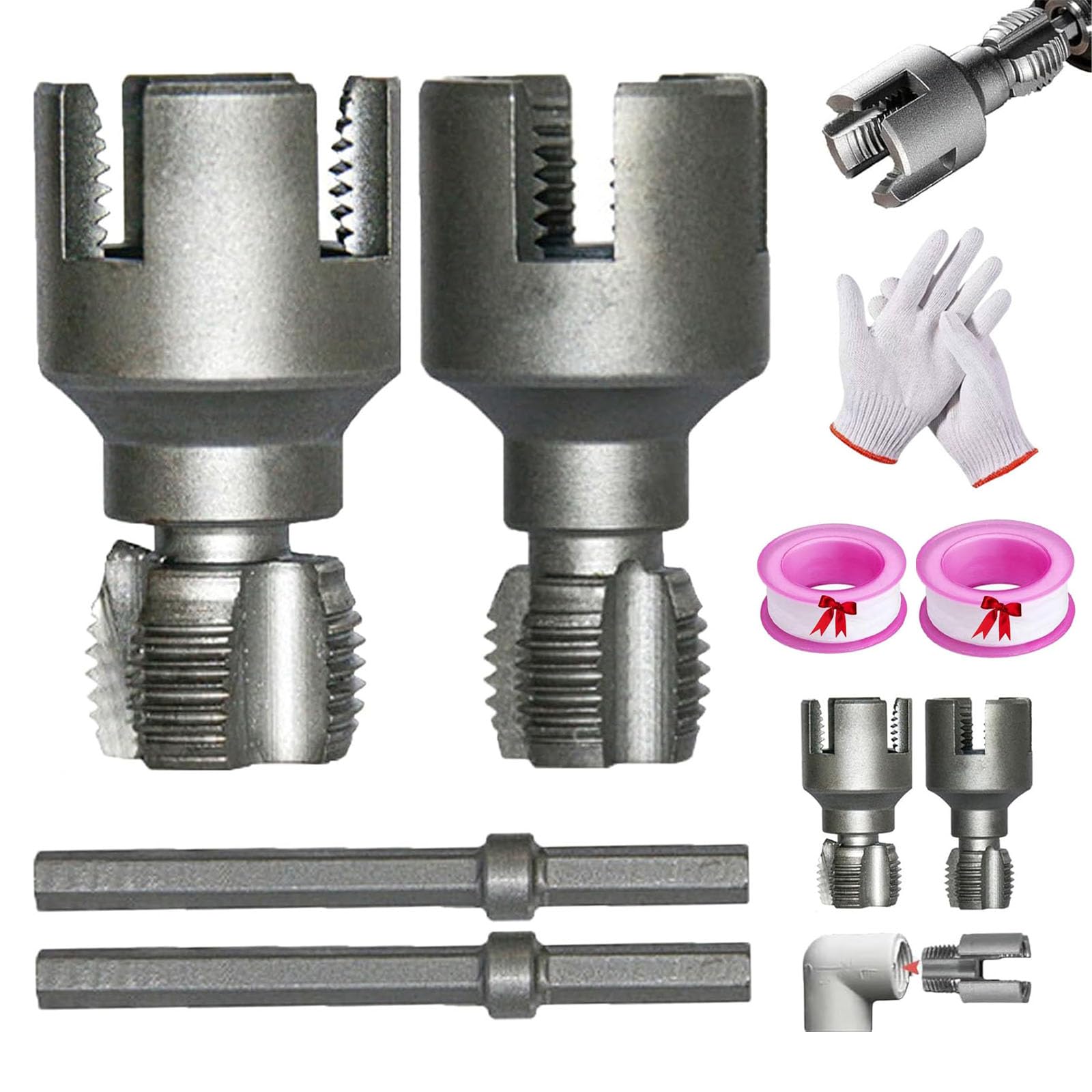 Integrated Internal & External Pipe Threading Tool, Pipe Thread Cutting Tool, Pvc Pipe Threader, 1/2" (DN15) or 3/4" (DN20) Sizes, for Electric Drill Cutting Threading (1/2"+3/4")