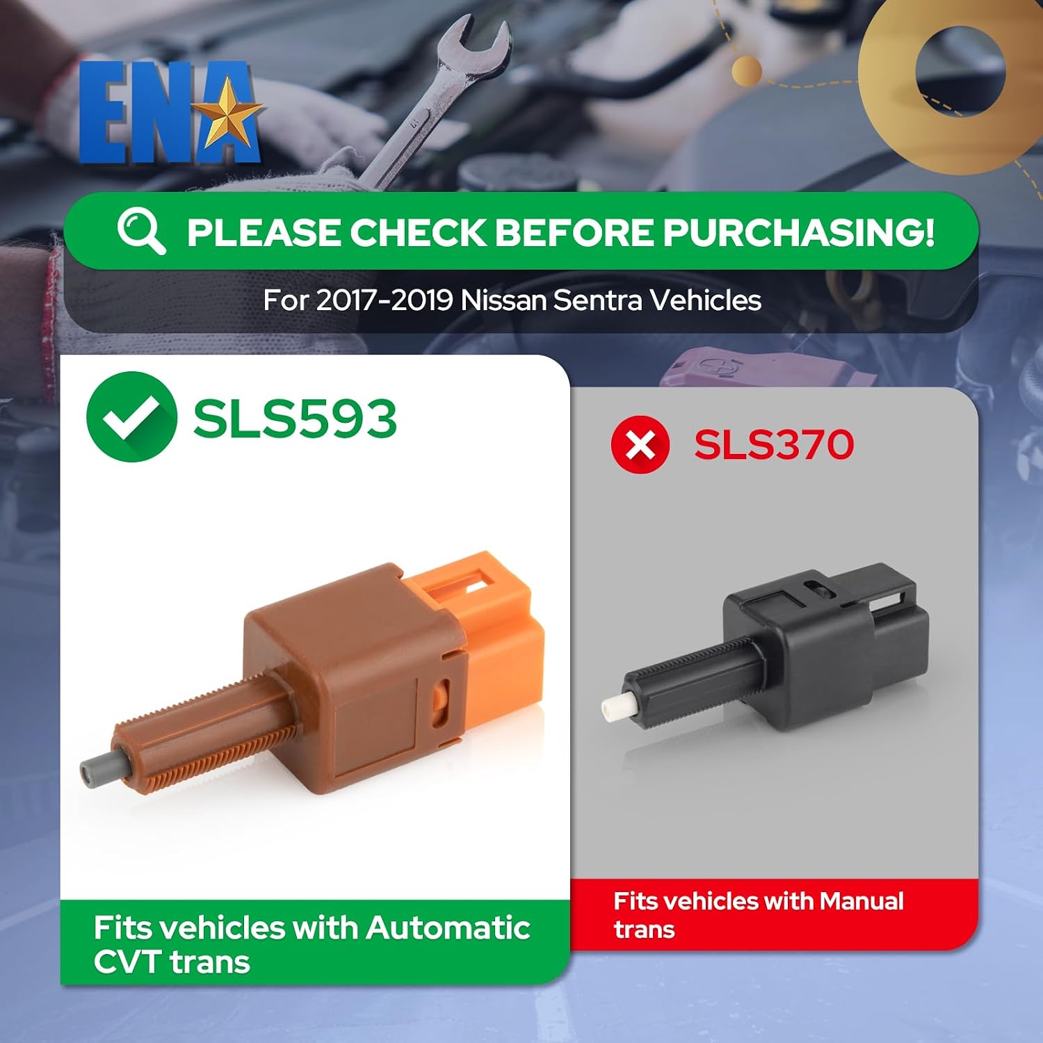 ENA Brake Light Switch Compatible with Nissan Sentra 1.6L L4 2017 2018 2019 for Automatic CVT Transmission Model Only Replaces SLS593 25320BR00A 1S16309 w/ 4 Pins