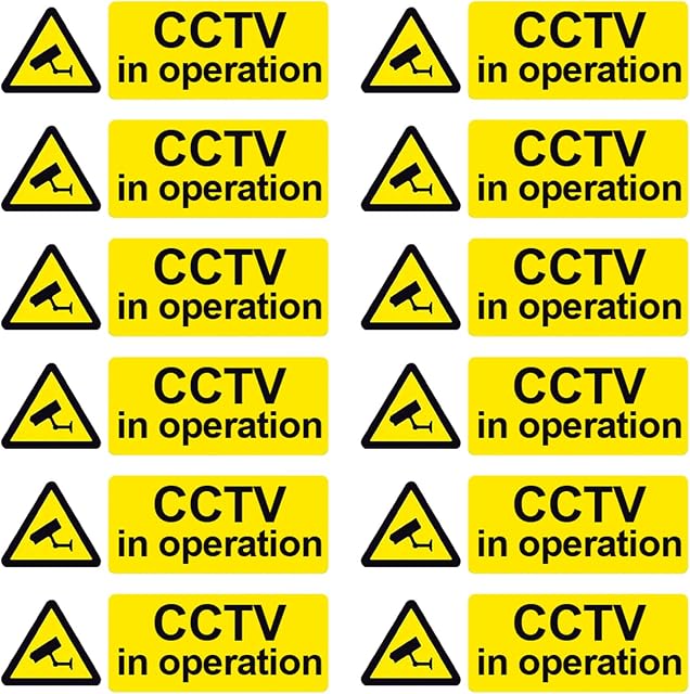 TSHAOUN 12 Pack CCTV In Operation Window Sticker, CCTV Camera Security Self Adhesive REVERSE Window Sticker Signs, Waterproof CCTV In Operation Sign, 150*50mm