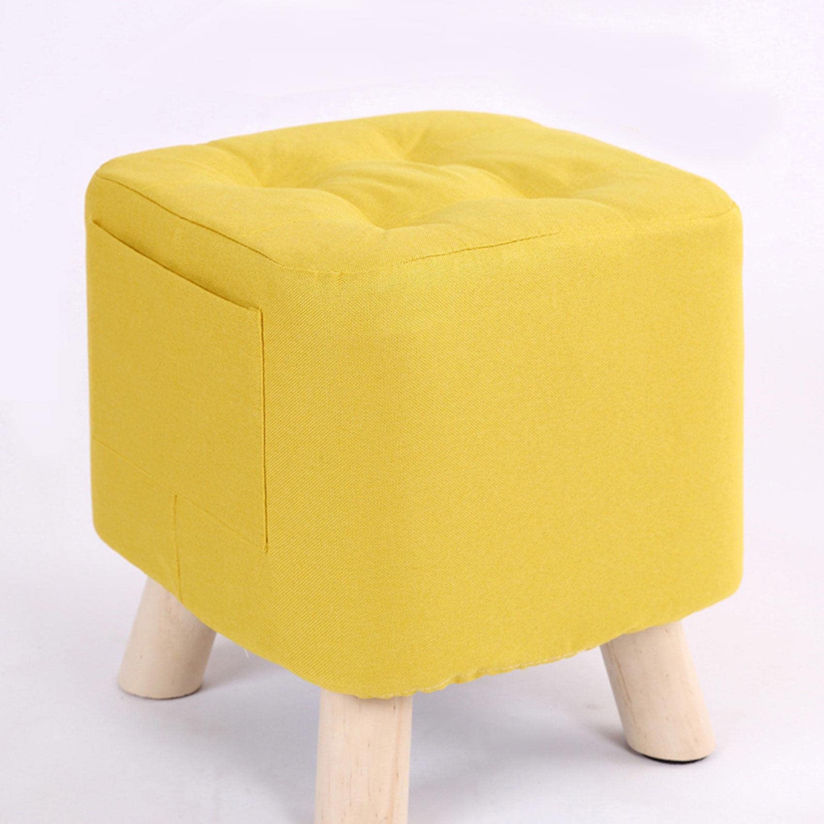 LMMIAOZ Linen Square Foot Stool for Living Room and Bedroom Small Yellow Rest Stool with Shoe Change Function 28x28x31cm