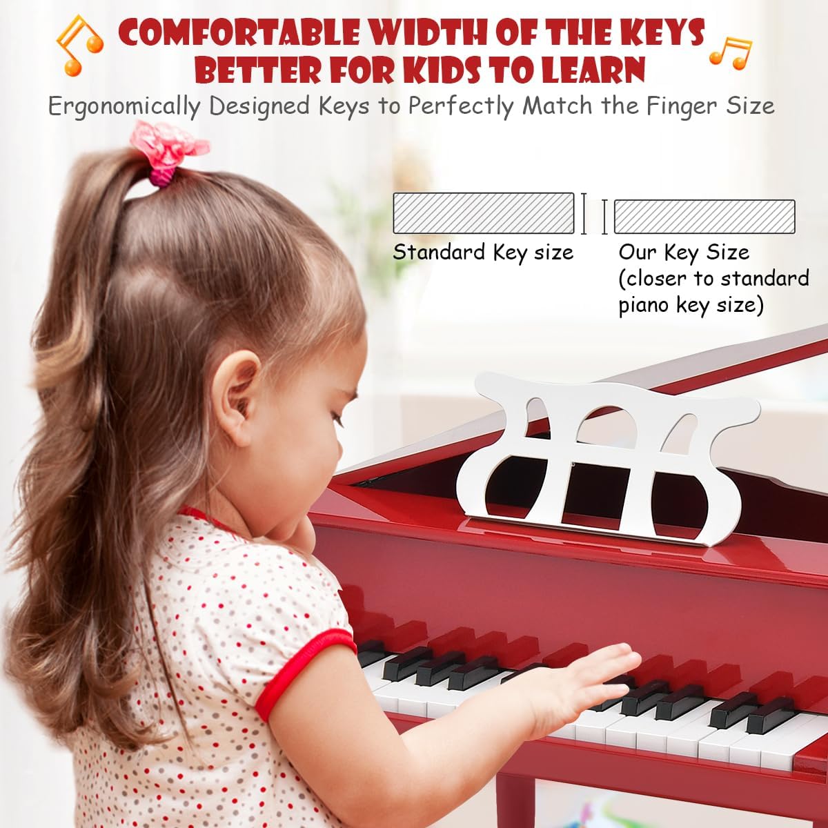 GLACER Kids Piano, 30 Keys Mini Grand Piano with Music Stand and Stool, Classical Electronic Educational Musical Instrument for Girls Boys Ages 3+ (Red)