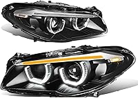 Vista 8 de DNA MOTORING Proyector LED 3D Dual U-Halo Negro + marcador lateral LED ámbar compatible con BMW 525i 528I 528i xDrive 11-13 compatible con BMW 535I