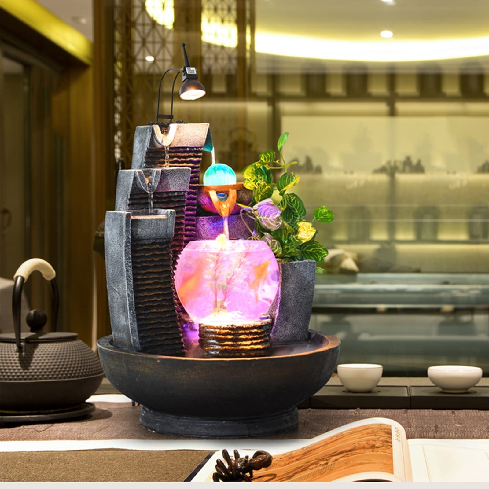 Waterfontein Desktop Ornament Craft Indoor Relaxing Sound Tabletop Fountain Mini Waterfall Rechthoek Office Hotel met slots Home Decor Gift Zen meditatie fontein ambachten