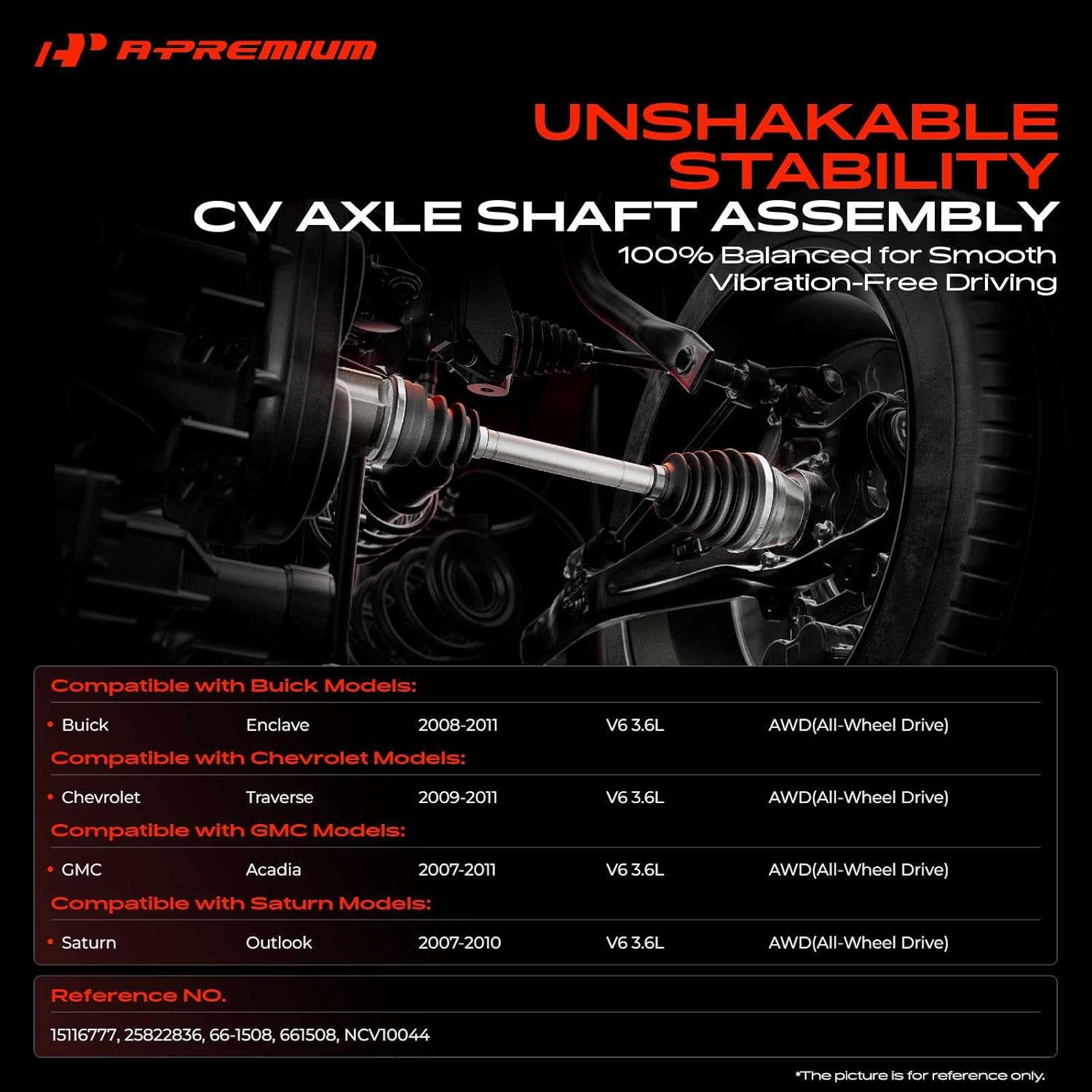 A-Premium CV Axle Shaft Assembly Compatible with Buick, Chevrolet, GMC & Saturn Models - Enclave 2008-2011, Traverse 2009-2011, Acadia 2007-2011, Outlook 2007-2010, AWD - Rear Left Driver Side