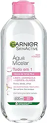 Garnier SkinActive Água Micelar de Limpeza Tudo em 1, Solução Demaquilante que Limpa, Tonifica e Remove Oleosidade, Fórmula Suave Sem Álcool para Todos os Tipos de Pele, 400ml
