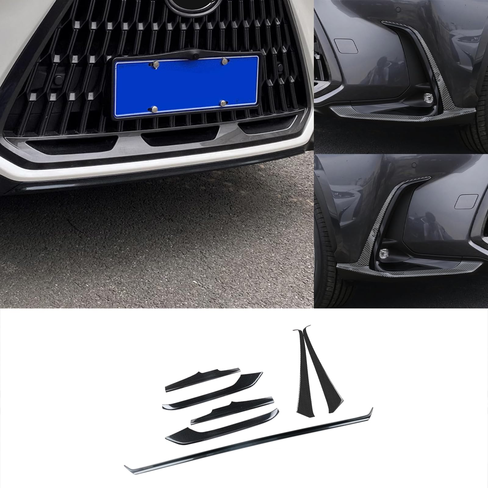 KELEIMAI Car Accessories Fit For Lexus NX 250 350 350h 450h+ 2025 2024-2022 Front Bumper Guard Plate & Bumper Corner & Fog Light Molding Protection Cover Trims(Carbon Fiber Style) 7PCS Stainless Steel