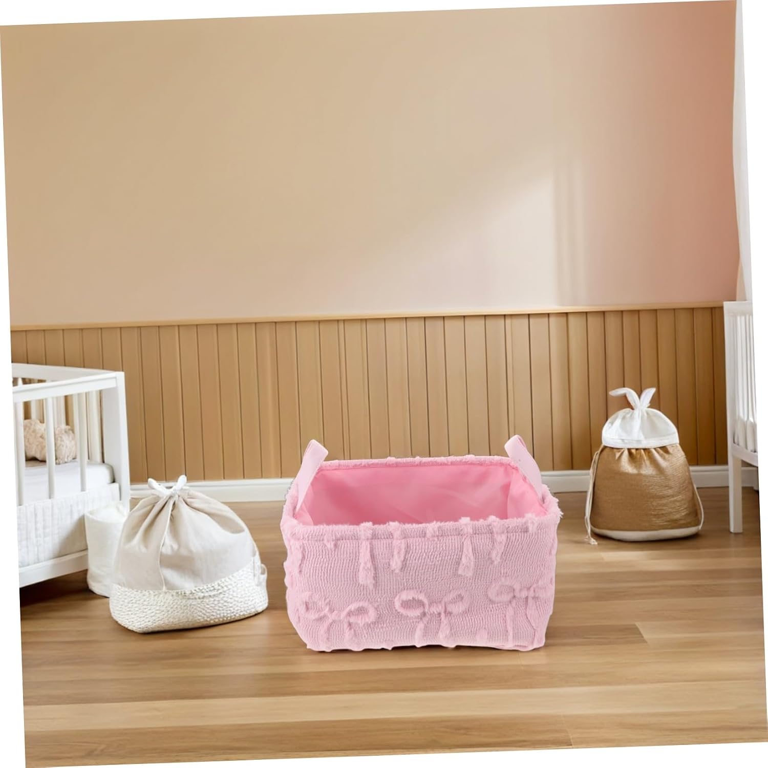 Foldable Plush Faux Fur Storage Basket with Handles, Small Organizer Bin for Nursery and Closet, Soft Fabric Shelf Storage and Clothes