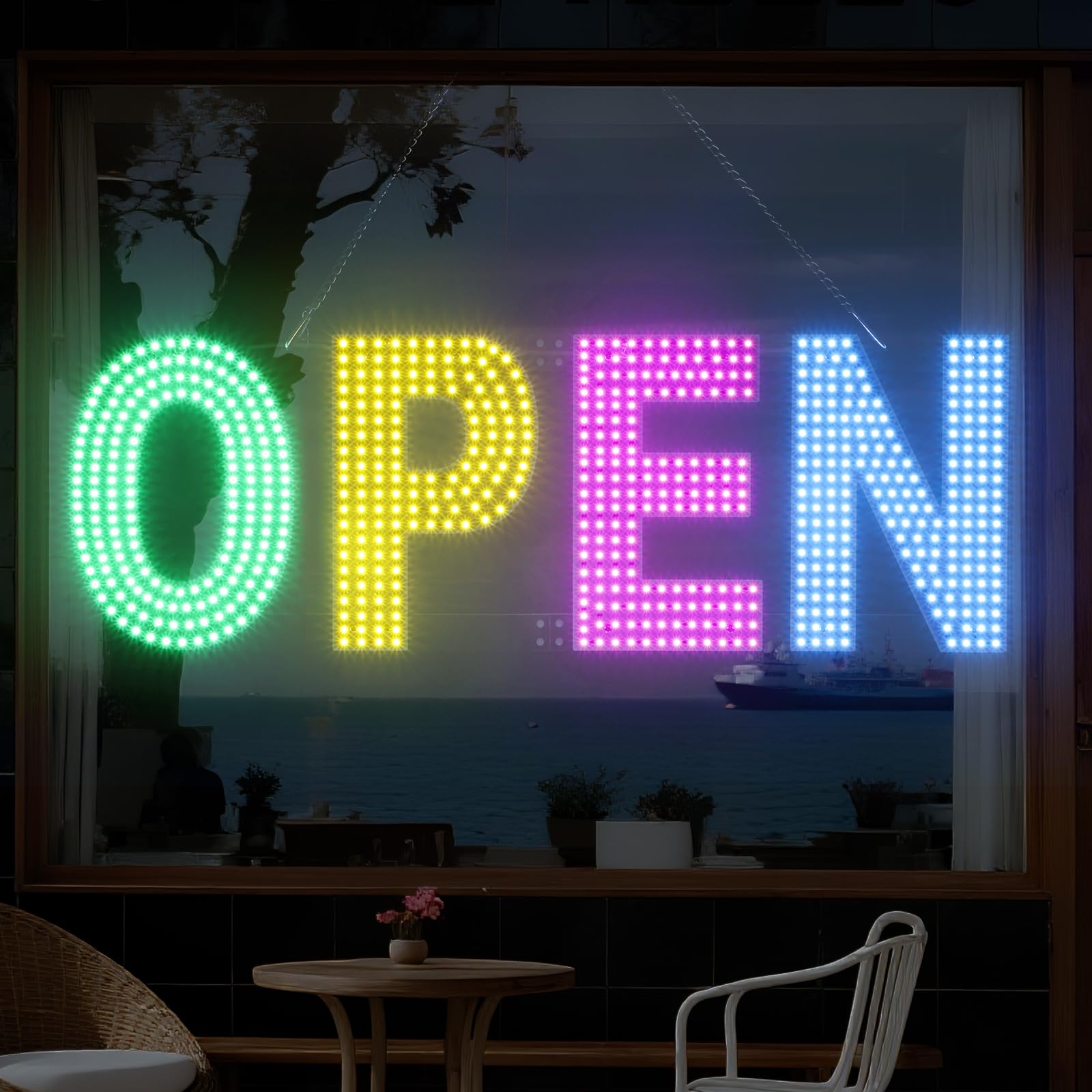 LED Open Signs for Business, 30"L x 10"W Large Open Sign LED with 3 Scene Modes, Ultra Bright Adjustable Light Up Bar Sign for Storefront Window Glass Door Shop Store Salon Cafes Restaurant (Green-Yellow-Pink-Blue)