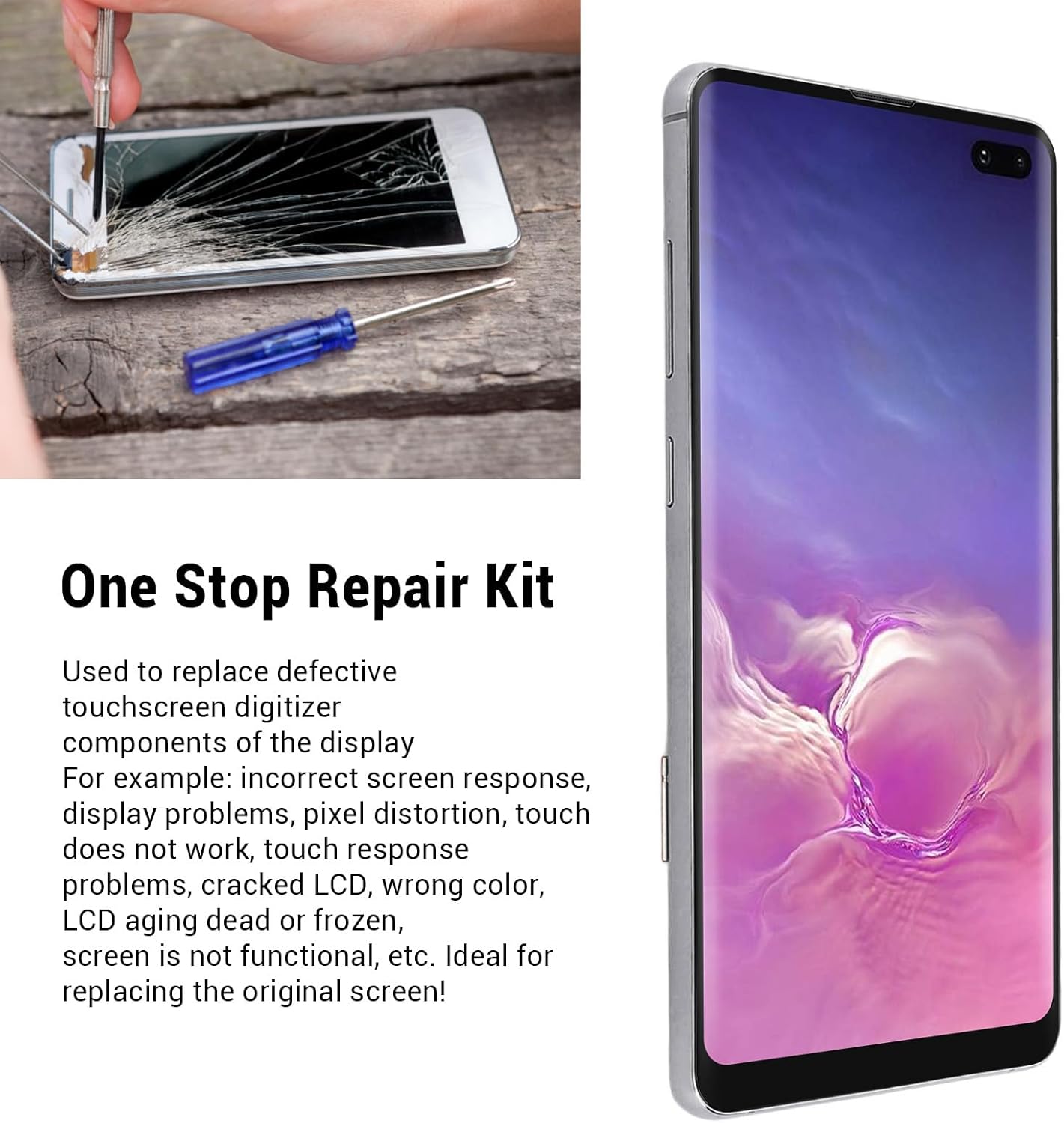 for S10 Plus Screen Replacement LCD, OLED Display Digitizer Assembly with Frame, Repair Tool, for S10 Plus SM N975, 6.4 Inch (Black)