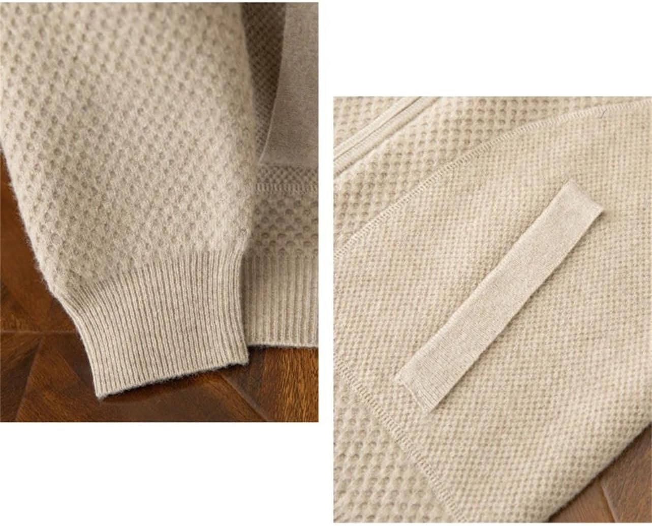 Mens Collar 100 Percent Solid Wool Zip Cardigan Fall Winter Thick Casual Knitted Sweater
