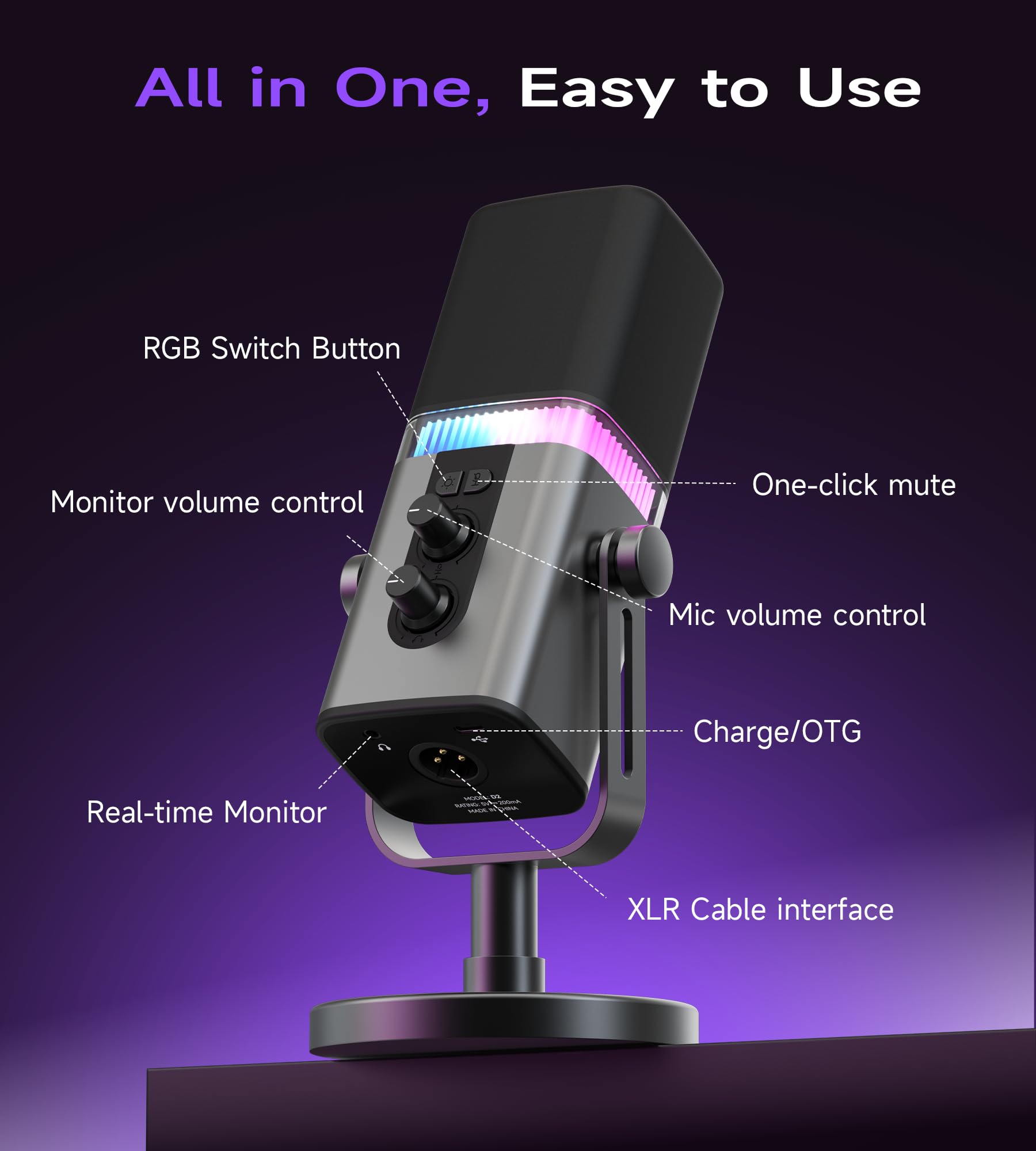 MAILANGSHI 192KHz/32bit Microfono Podcast Dinamico per PC, USB e XLR con RGB, Supporto, Muto, Metallo, Controllo Gain/Volume, Microfono Gaming per Live Streaming