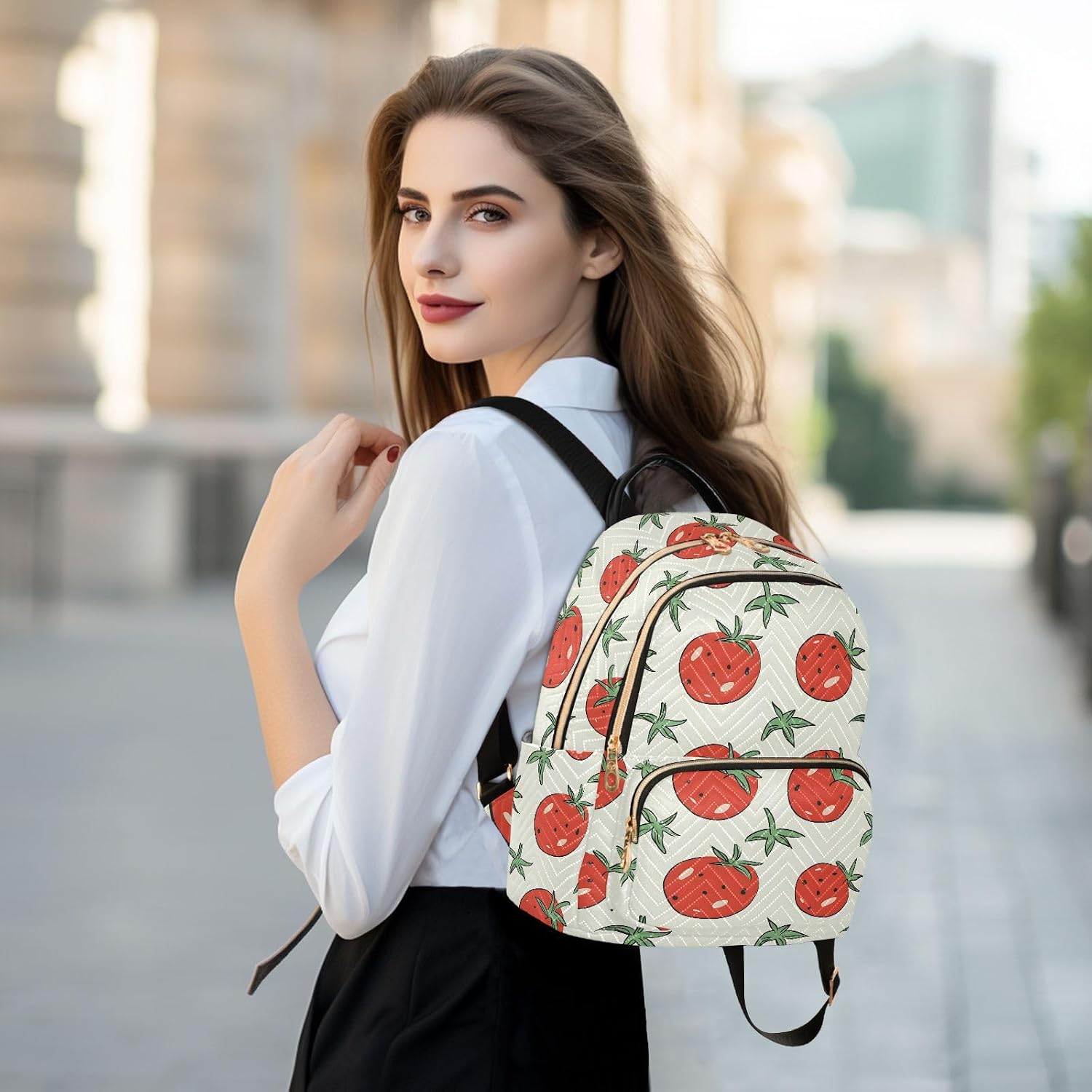 Tomato Pattern Backpack Purse for Women Shoulder Bag Fashion Daypack Ladies Handbag Lightweight Travel Bag Rucksack