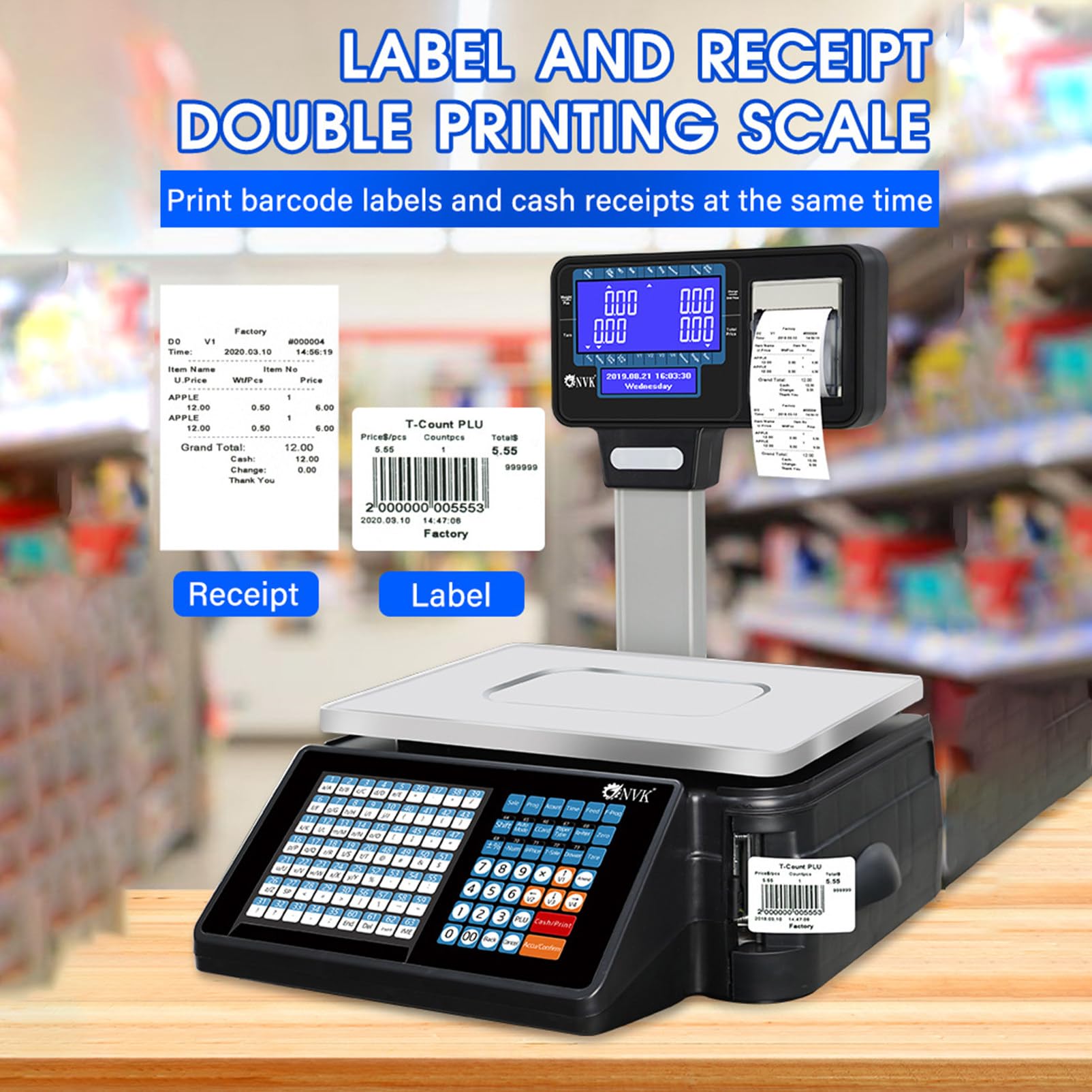 LYDZUSDP Commercial Digital Price Computing Scale with Thermal Label Printer,Digital Scale for Food Retail Store,Supermarket,66lbs Capacity(Machine)