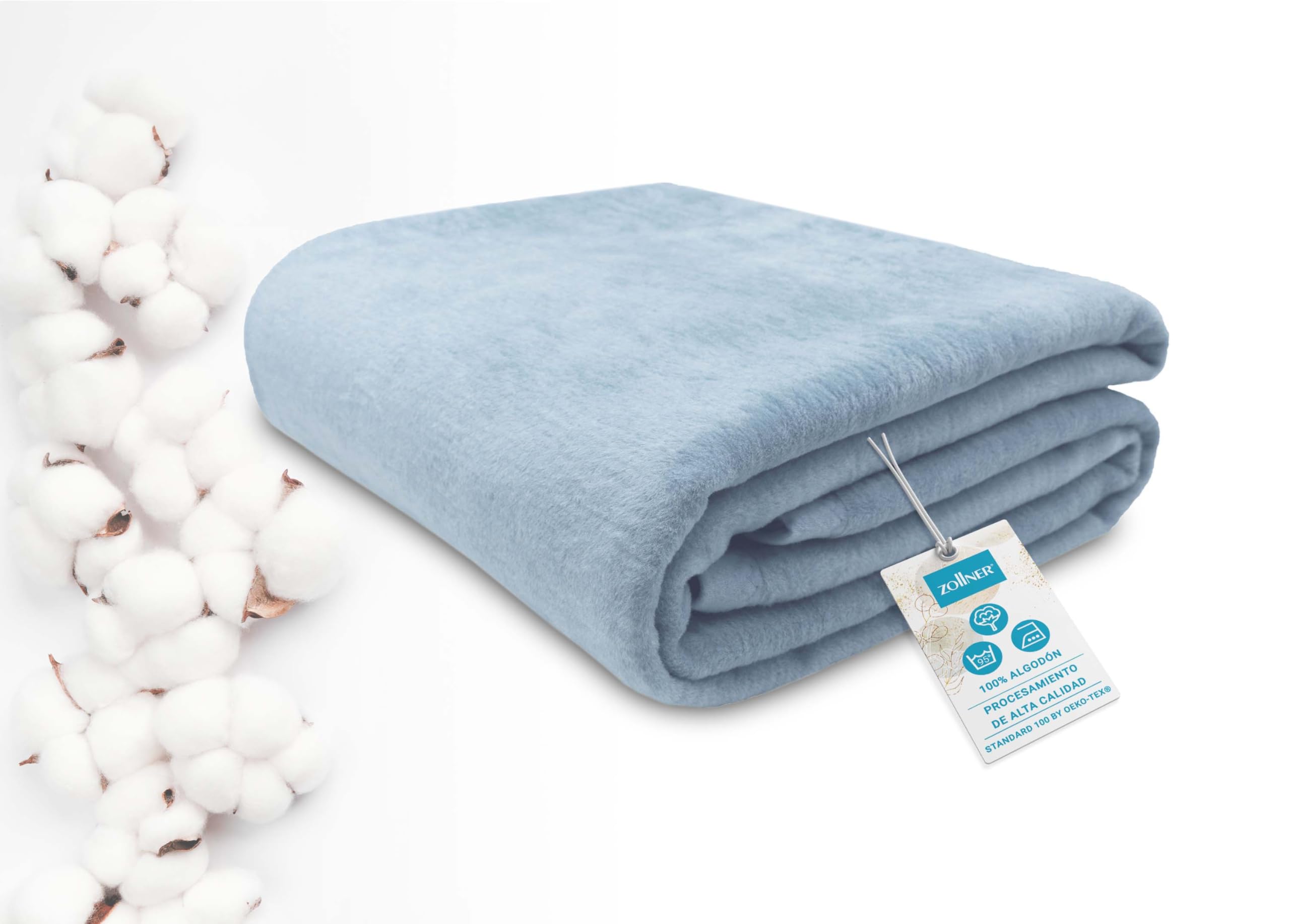 ZOLLNER Manta Grande para Cama y sofá, 150x200 cm, 60% algodón, azúl Claro OEKO-TEX STANDARD 100
