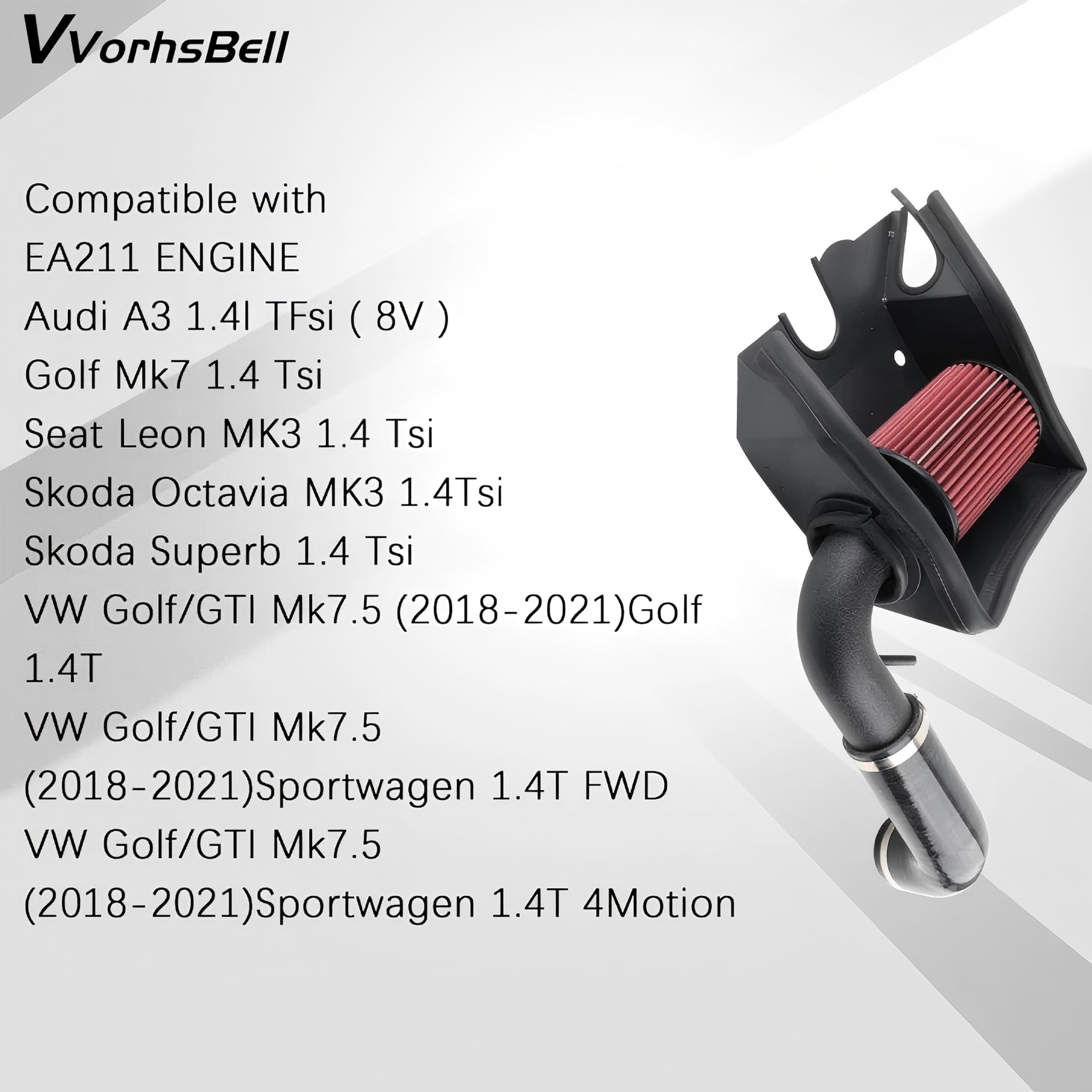 Kit di aspirazione aria fredda compatibile con motori Audi A3 Q2 Q3 VW Golf MK7 1.4L EA211 Sistema di aspirazione dell'aria ad alte prestazioni con scudo termico