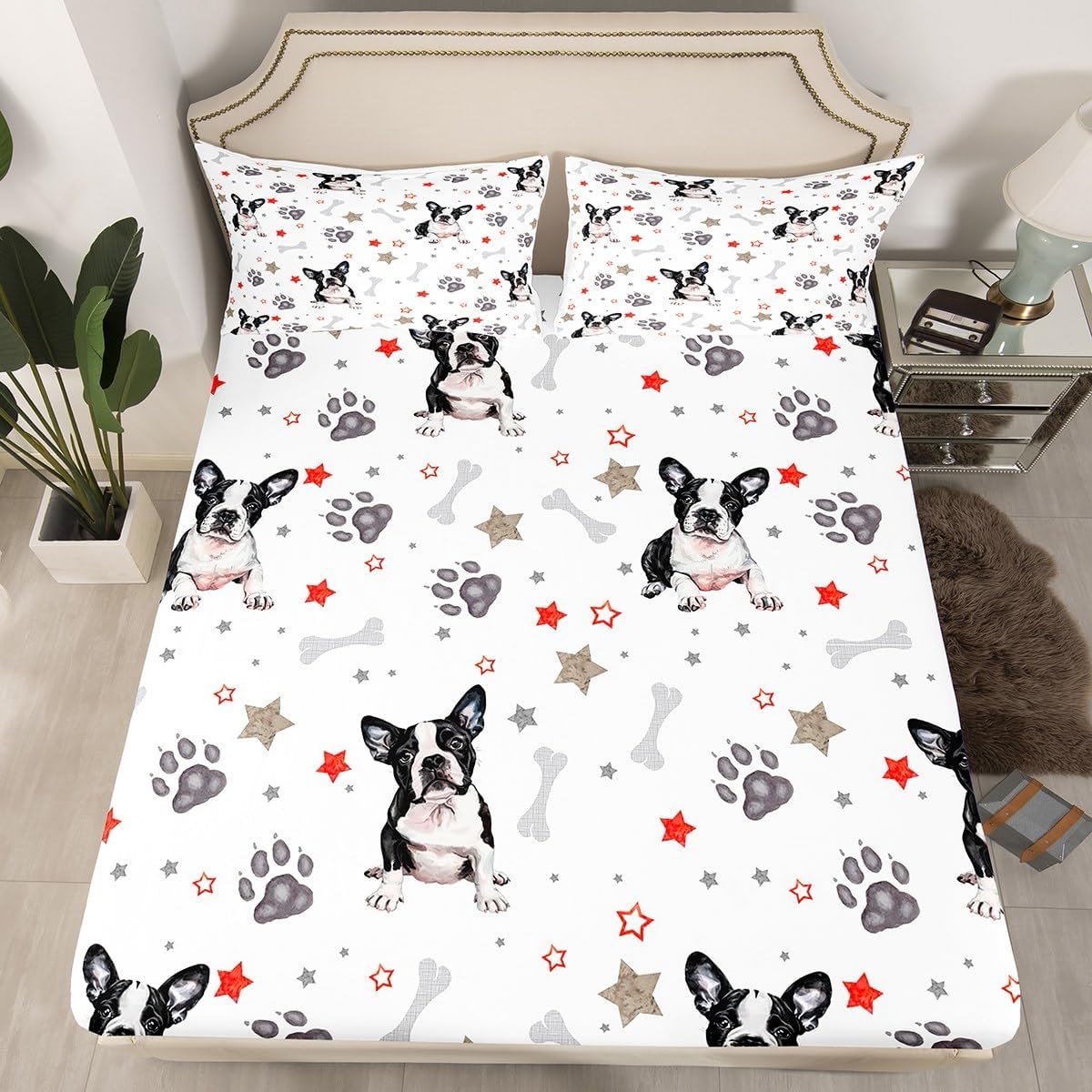 Feelyou French Bulldog Bed Sheet Set - Twin/Full/Queen Size - 3 Piece Set - Microfiber - Machine Washable - Modern 3D Animal Theme - Dog Pattern - Unisex - Multi 8 - All Seasons - Bed Linen Set