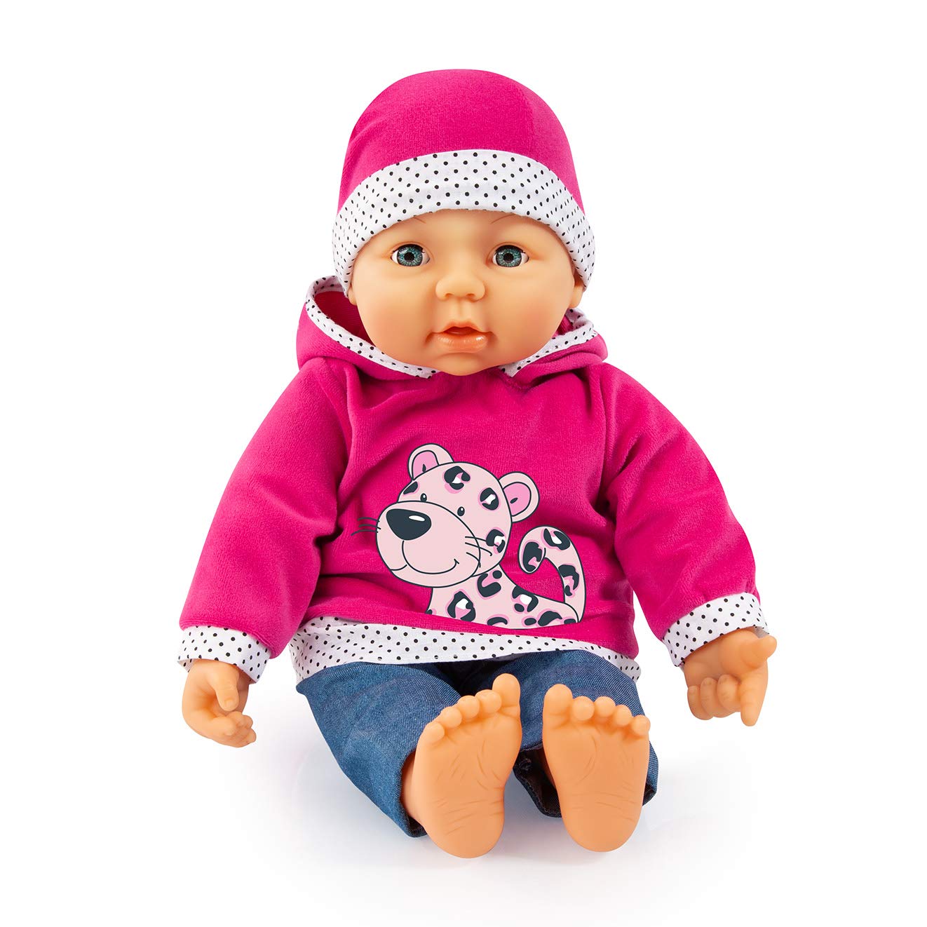 Bayer Design Doll clothing for 16 to 18 inch dolls, trousers, top, cap, set, outfit leopard, Rosa, Weiß, Jeans, Small - Image 3