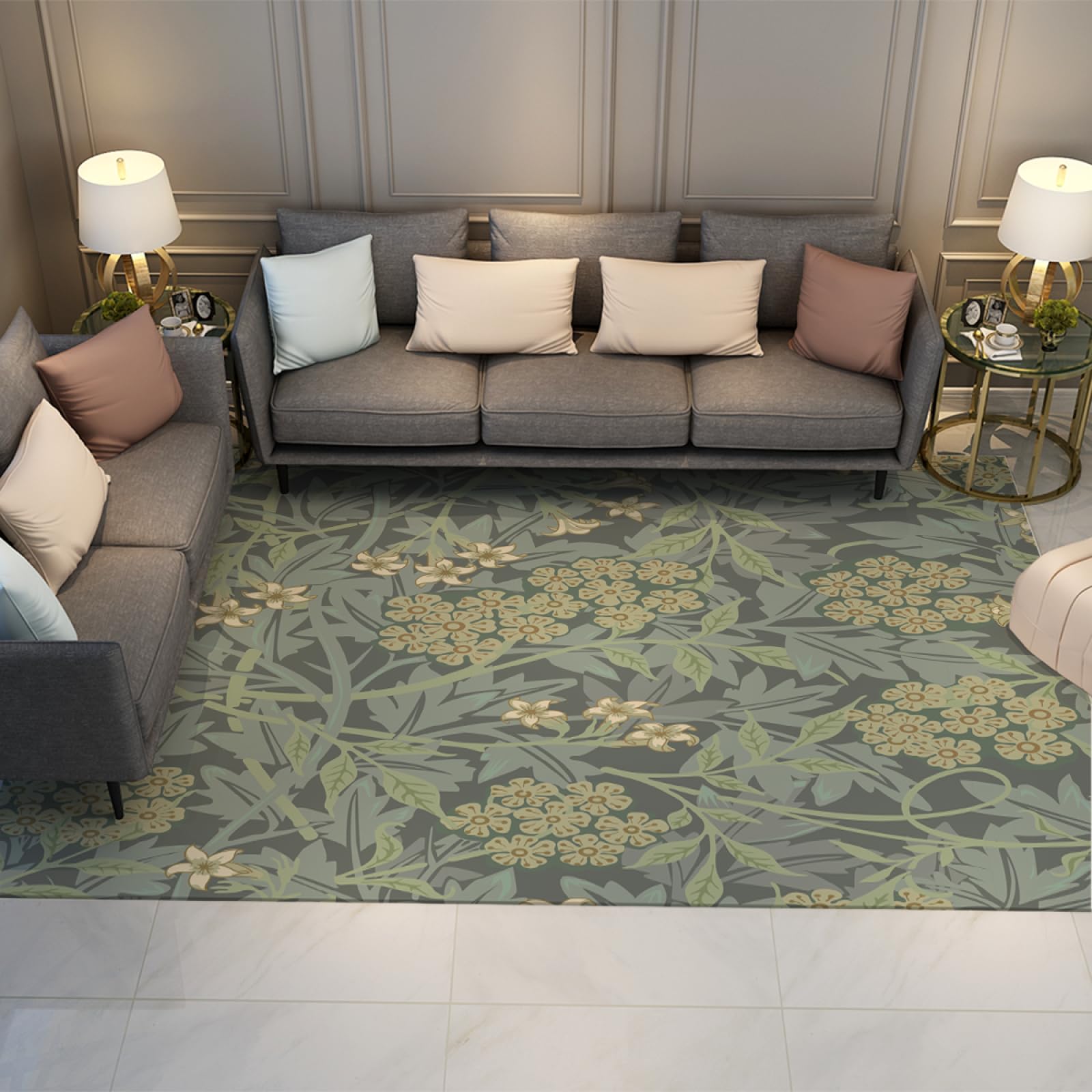 Tapis de fleurs branches et feuilles Morris facile à nettoyer pour salon