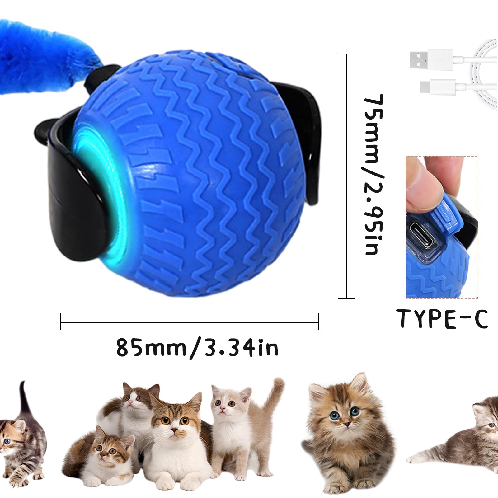 QILUCKY Speedy Tail Cat Toy, Interactive Toy for Indoor Cats IMoving Cat Toy Ball with Tail, USB Rechargeable Smart Ball - Image 2