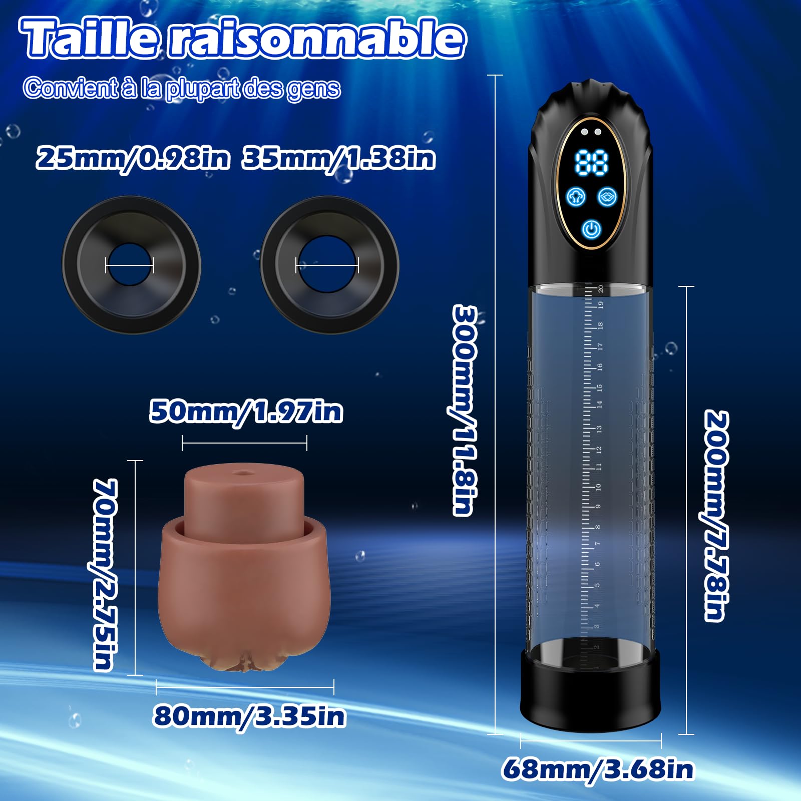 Pompe à Pénis Sextoyse Homme Sex-Masturbateurs masculins avec 6 D'aspiration& 6 Anneaux de pénis,Pompe à Pénis Vibromasseurs avec Vaginette Silicone & Affichage LED,Sex Toys Femme Menottes Sex Adulte