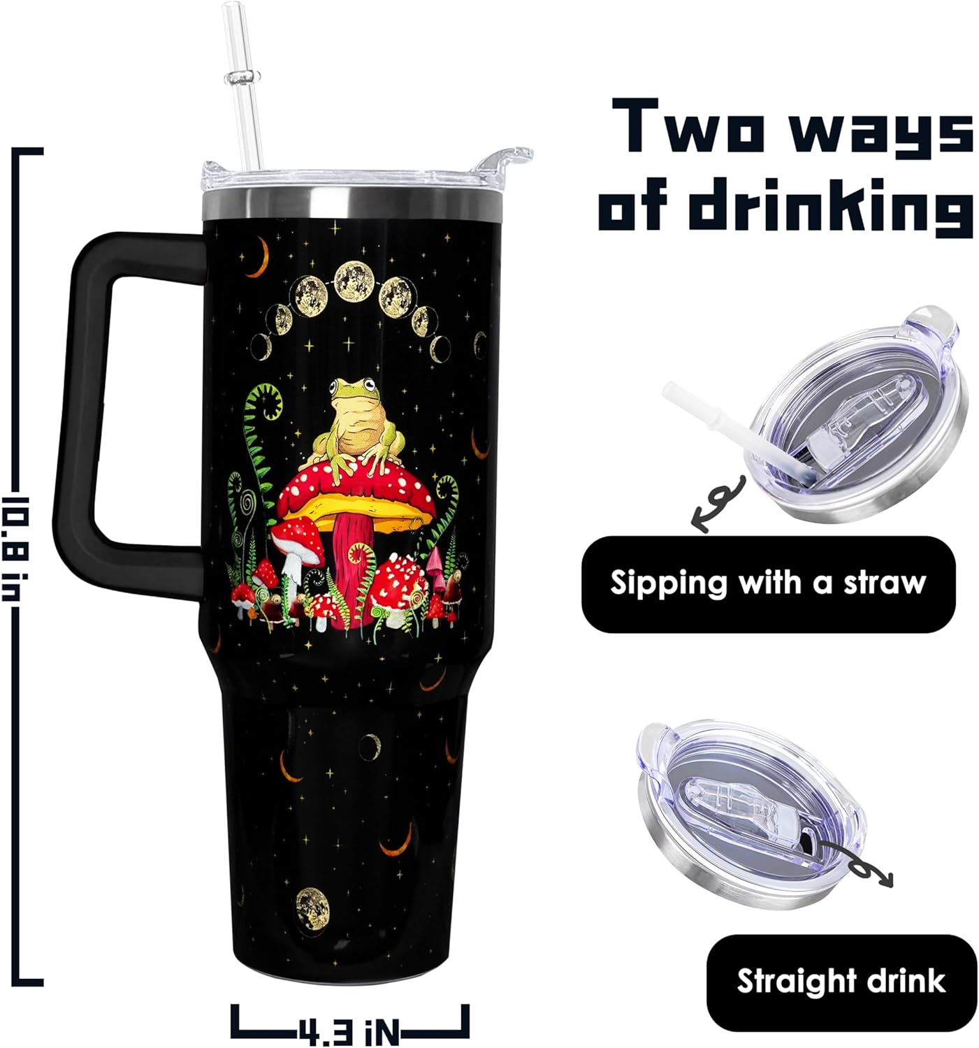 40 oz Stainless Steel Tumbler with Handle Straw & Lid - Frog Lover Cute Tumbler Cup Travel Coffee Mug - Gifts for Women & Girls - Image 4