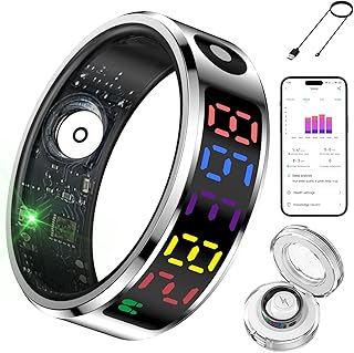 Hivisuals Smart Ring for Women Men with Color Screen,Fitness Tracker with Time Display/Heart Rate/Blood Oxygen Monitor/Sleep Tracker, IP68 Waterproof Health Rings for iPhone or Android (#10)