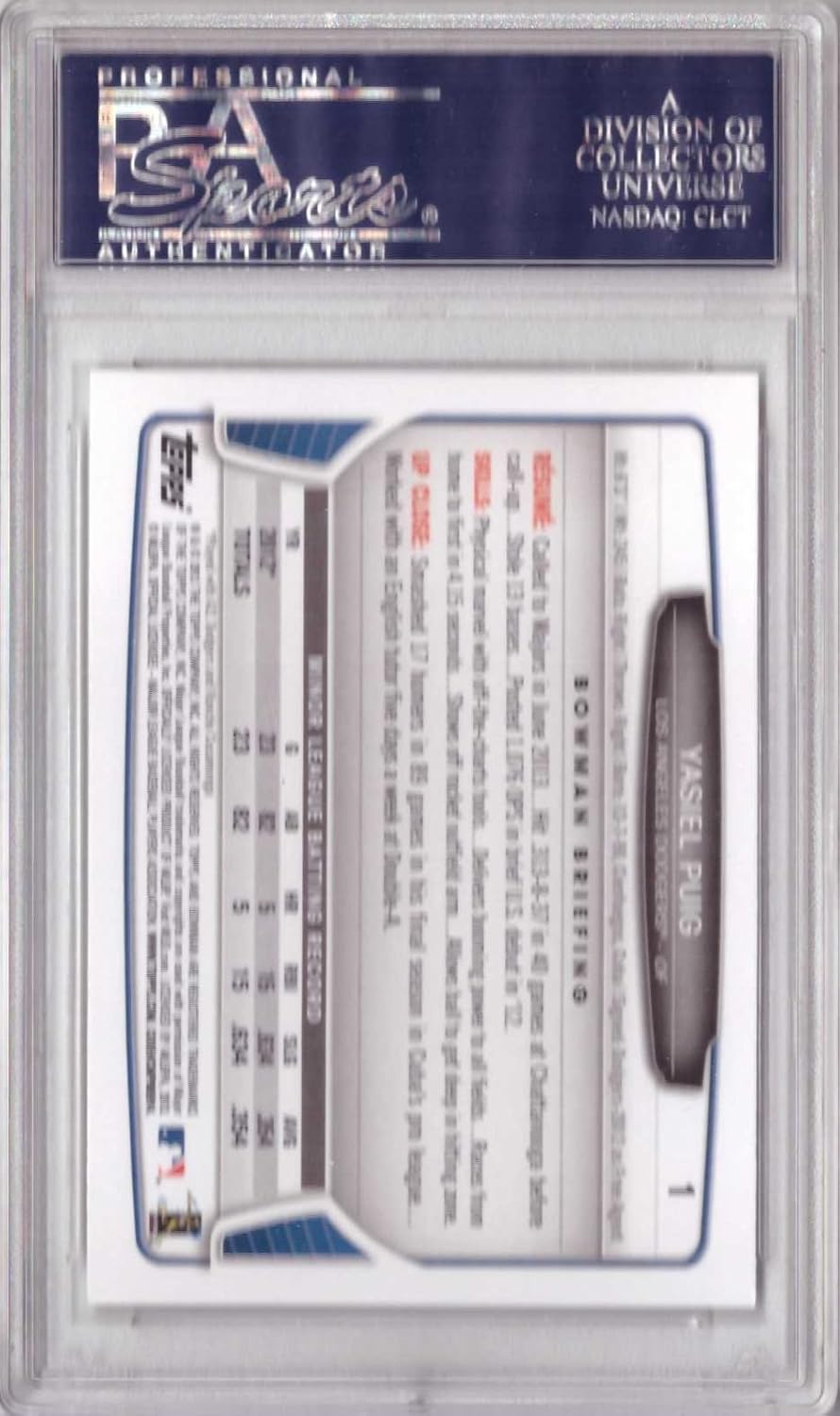 2013 Bowman Draft Baseball #1 Yasiel Puig Rookie Card Graded PSA 10 Gem Mint