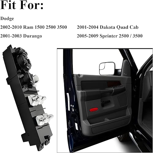Vista 2 de 56049805AB Interruptor de ventana eléctrica maestro para Dodge Ram 1500 2500 3500 2001-2003, 2001-2003 Durango, 2001-2004 Dakota Quad Cab, 2005-2009