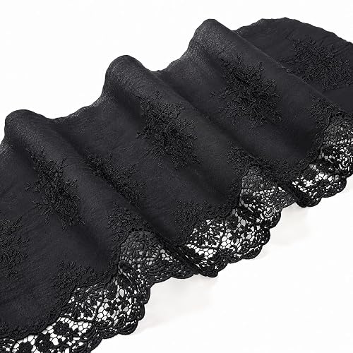 Black Eyelet Lace Trim Cotton Floral, 2 Yards x 14.2