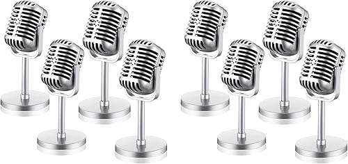 8 piezas de micrófono retro modelo vintage micrófono antiguo micrófono juguete micrófono escenario decoración de mesa, plata