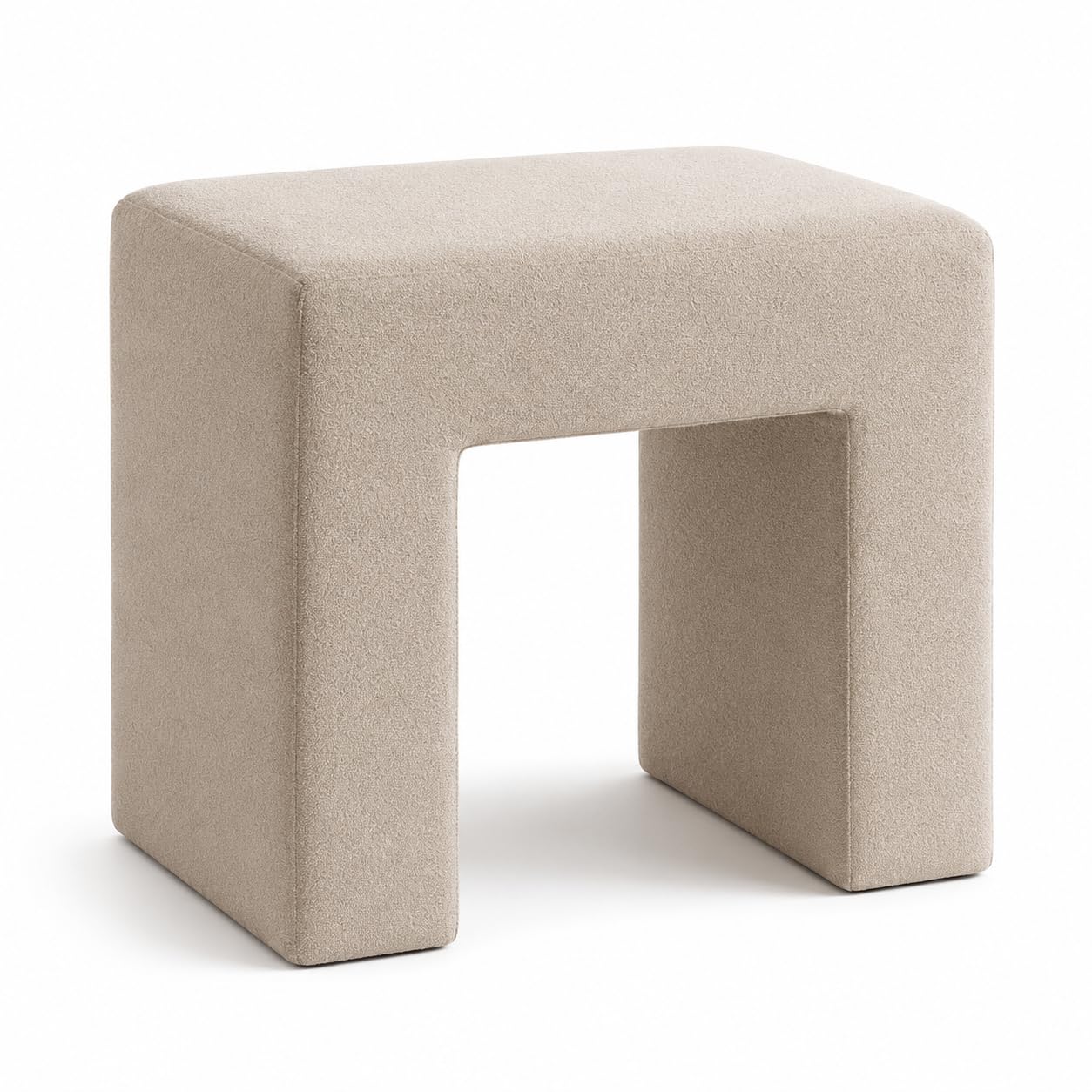 Kundi Modern Boucle Vanity Stool Chair with Wooden Legs – Soft Ottoman Footstool for Makeup Room, Living Room, Entryway & Office (White) (Taupe)-image-37