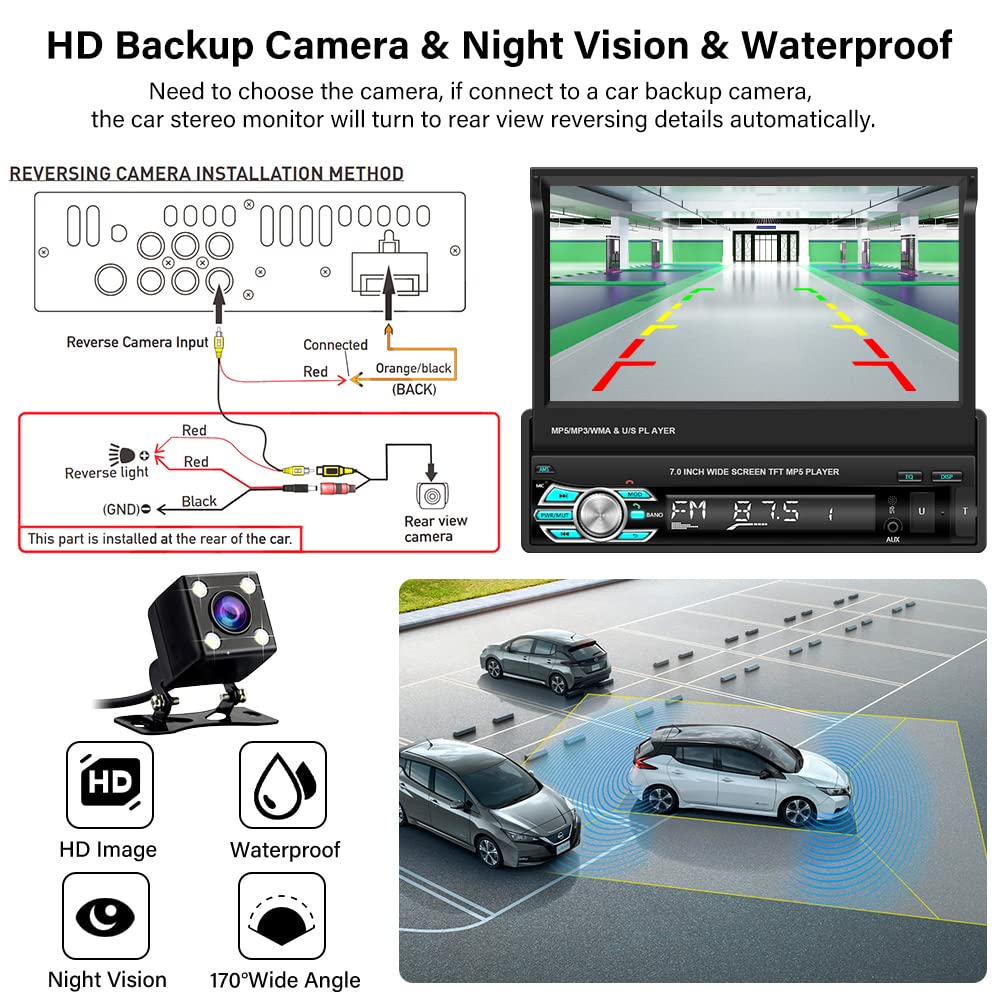 Hikity 7" 1 DIN CarPlay Autoradio avec Bluetooth FM Caméra de Recul | Écran Tactile Android Auto Wireless CarPlay Mirror Link Commandes au Volant Mains Libres USB AUX Carte TF
