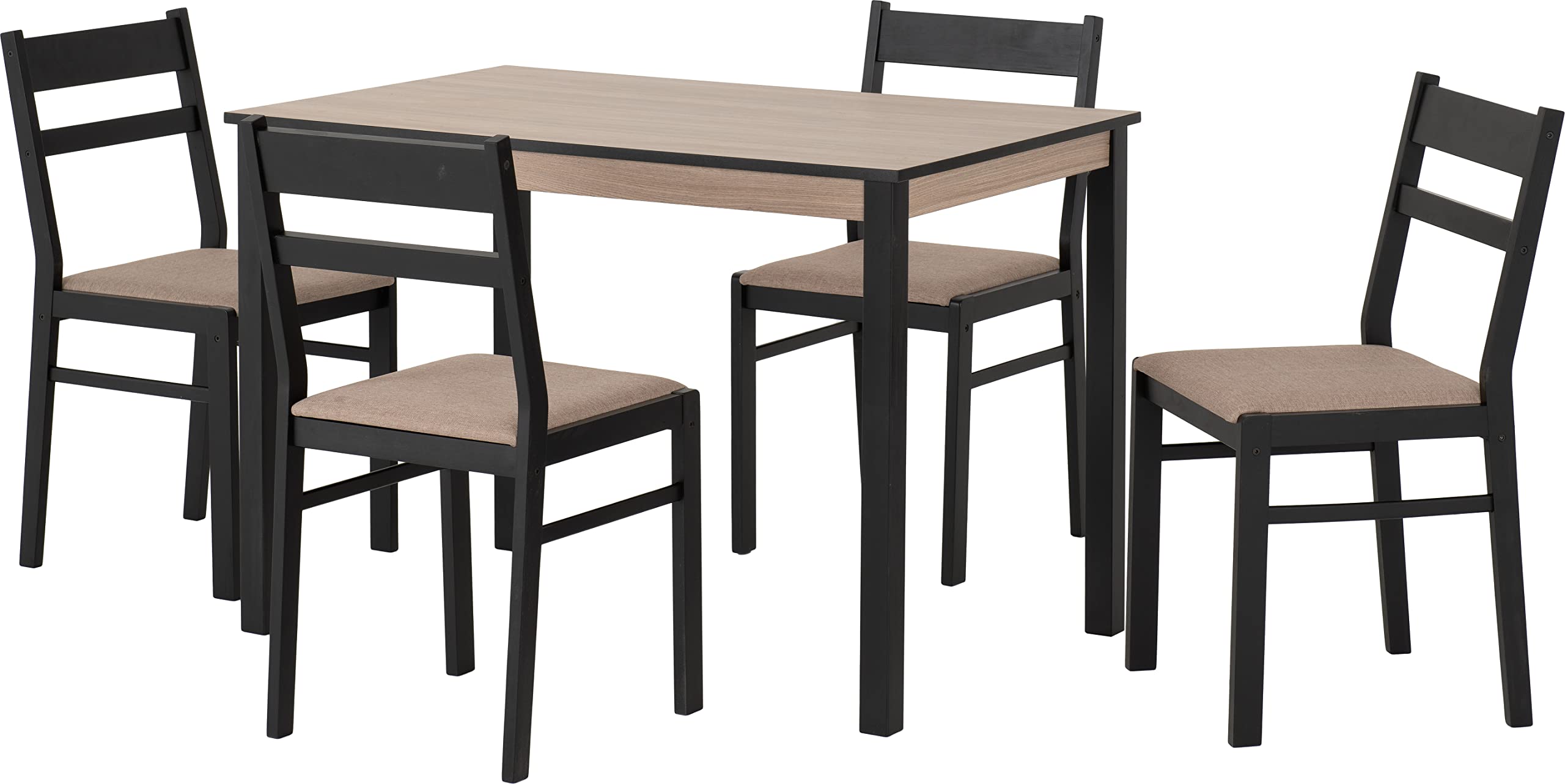 Seconique Radley Dining Set In Black And Oak 4 Chairs With Oat Fabric Seats