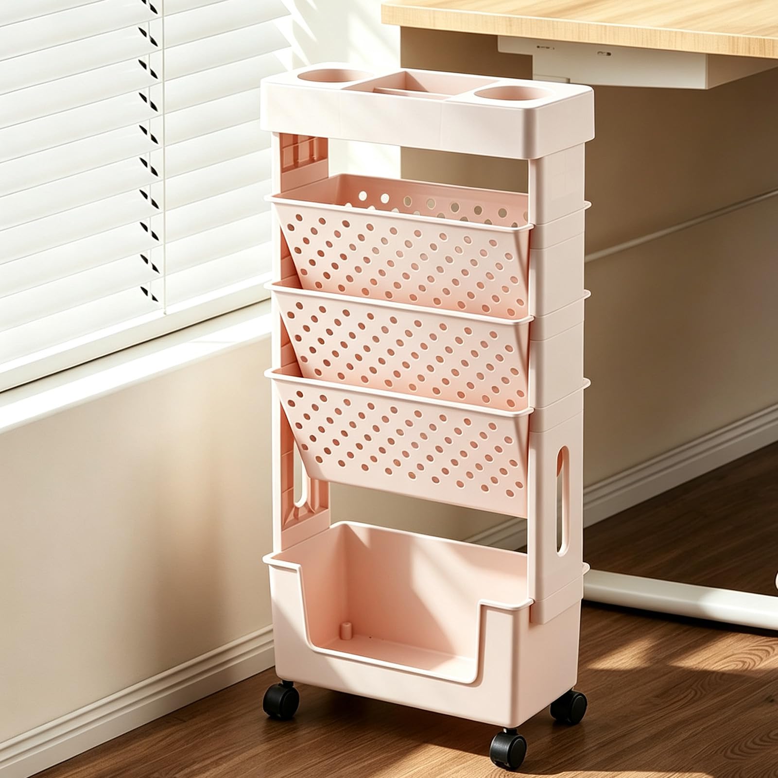 Przenośny organizer na książki, mobilna półka na książki,Pink