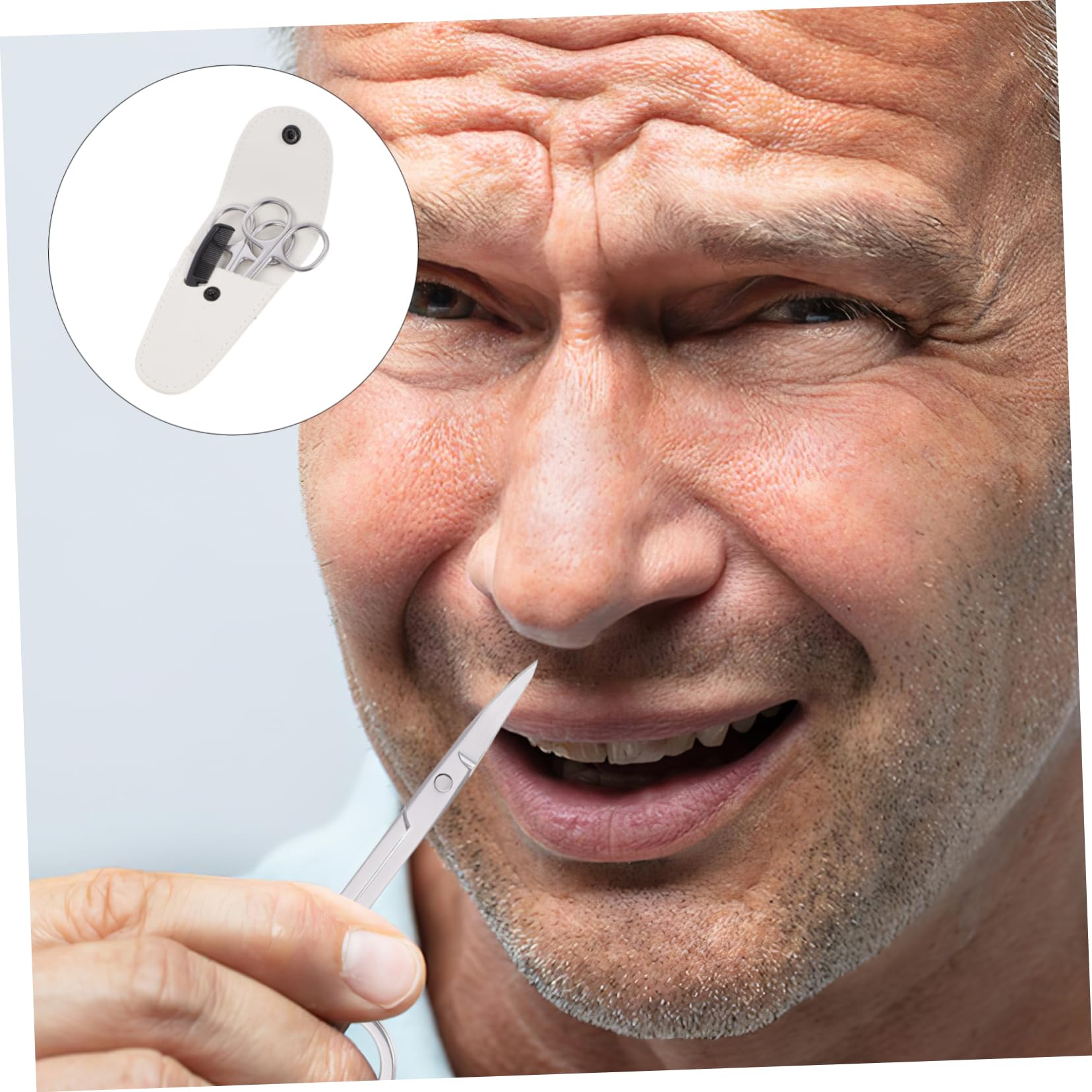 IWOWHERO 4pcs Stainless Scissor Suite for Beard Mustache Trimming Kit White Leather Case Small Comb