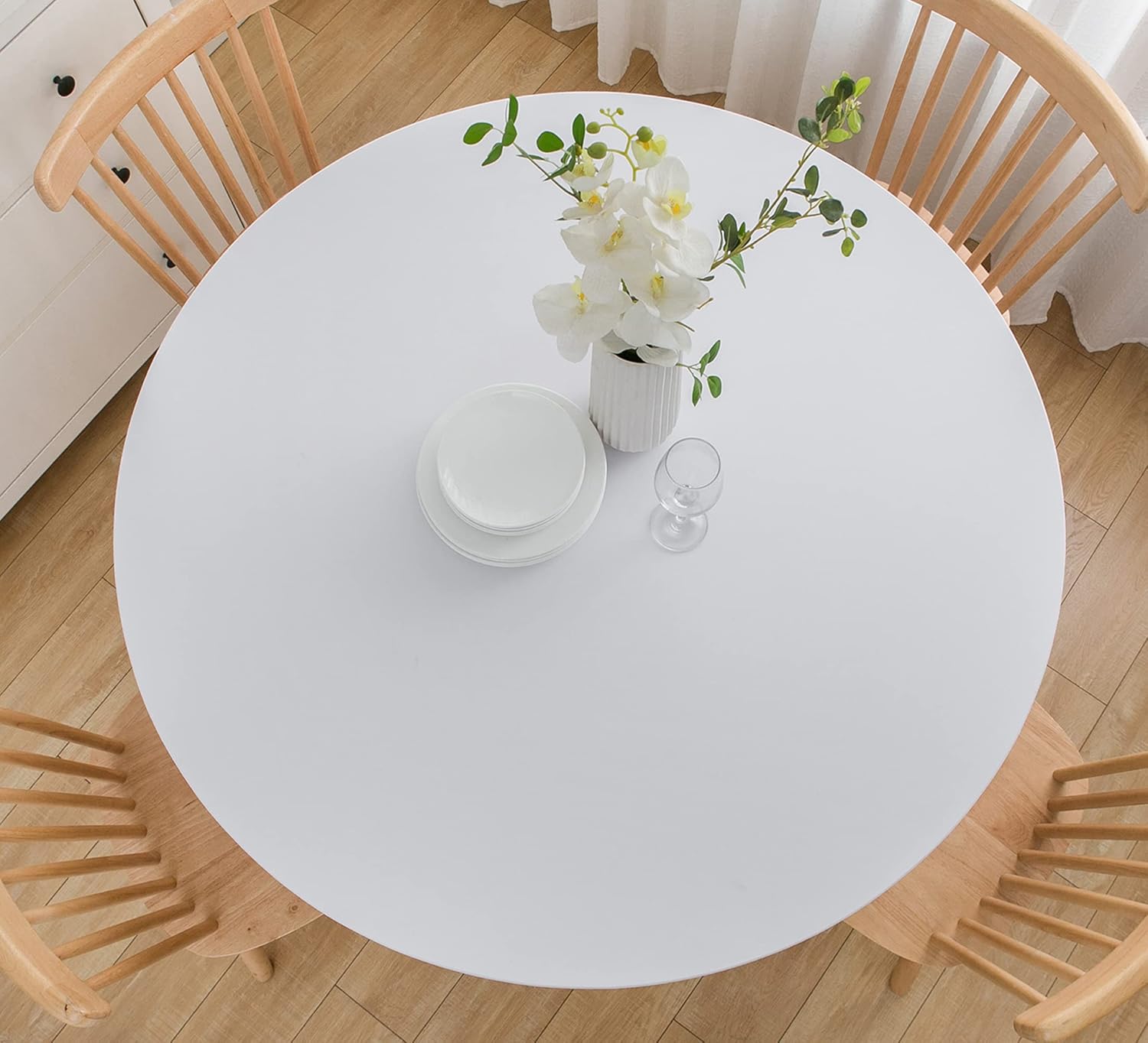 Wolkemer 5ft Fitted Round Tablecloth Spandex Stretch Cocktail Table Cover Elastic Edge White Table Topper Cap for Dining Wedding Party Picnic 60 Inch
