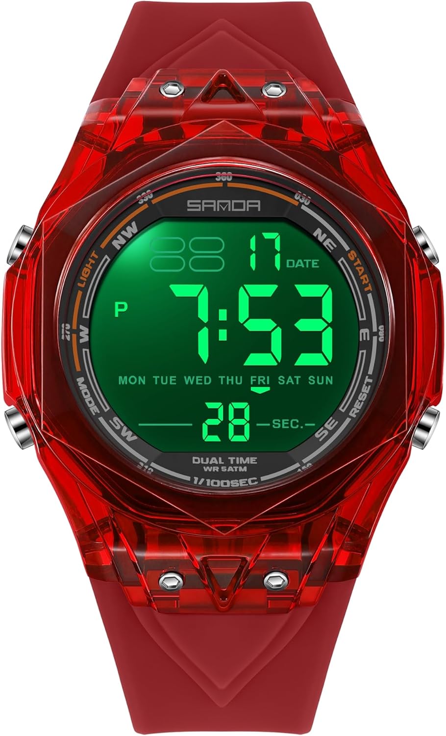 Mens Transparent Military Sport Digital 50M Waterproof Watch LED Backlight TPU Strap Date Calendar Outdoor Casual Wristwatch