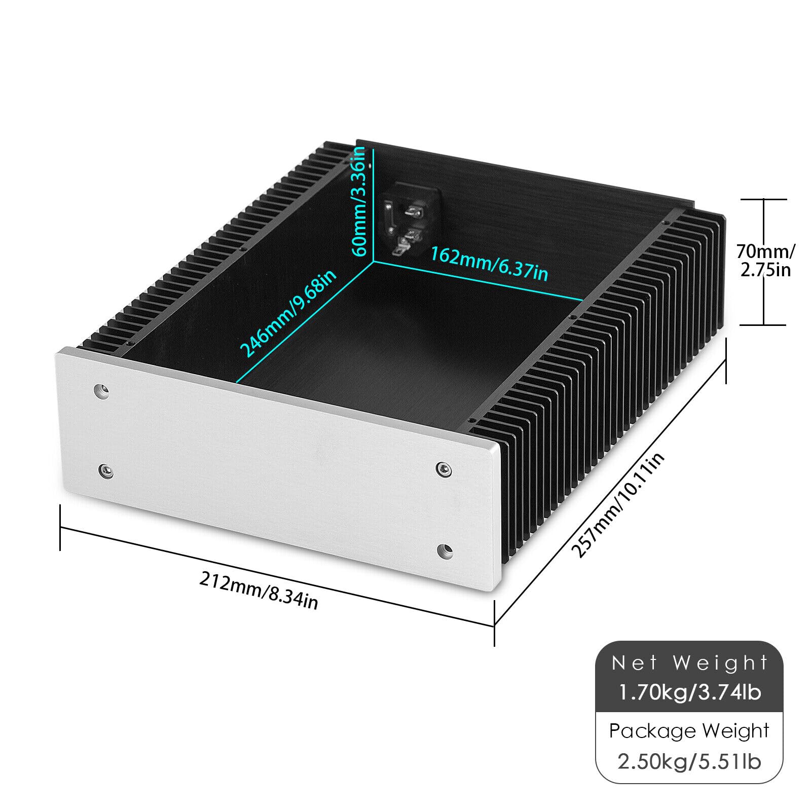 Nobsound Aluminiowa obudowa wzmacniacza / obudowa HiFi DAC / Preamp PSU Case/zestaw wzmacniacza pusta obudowa DIY Box House with Heatsink Hole Size 212 x 70 x 257 mm
