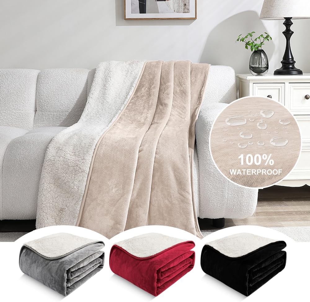 Waterproof Bed Blanket - Reversible Sherpa Throw with Leak-Resistant TPU Layer - 80x60 Stain Resistant, Machine Washable Bed Protector for Couch, Bed & Pets - Image 6