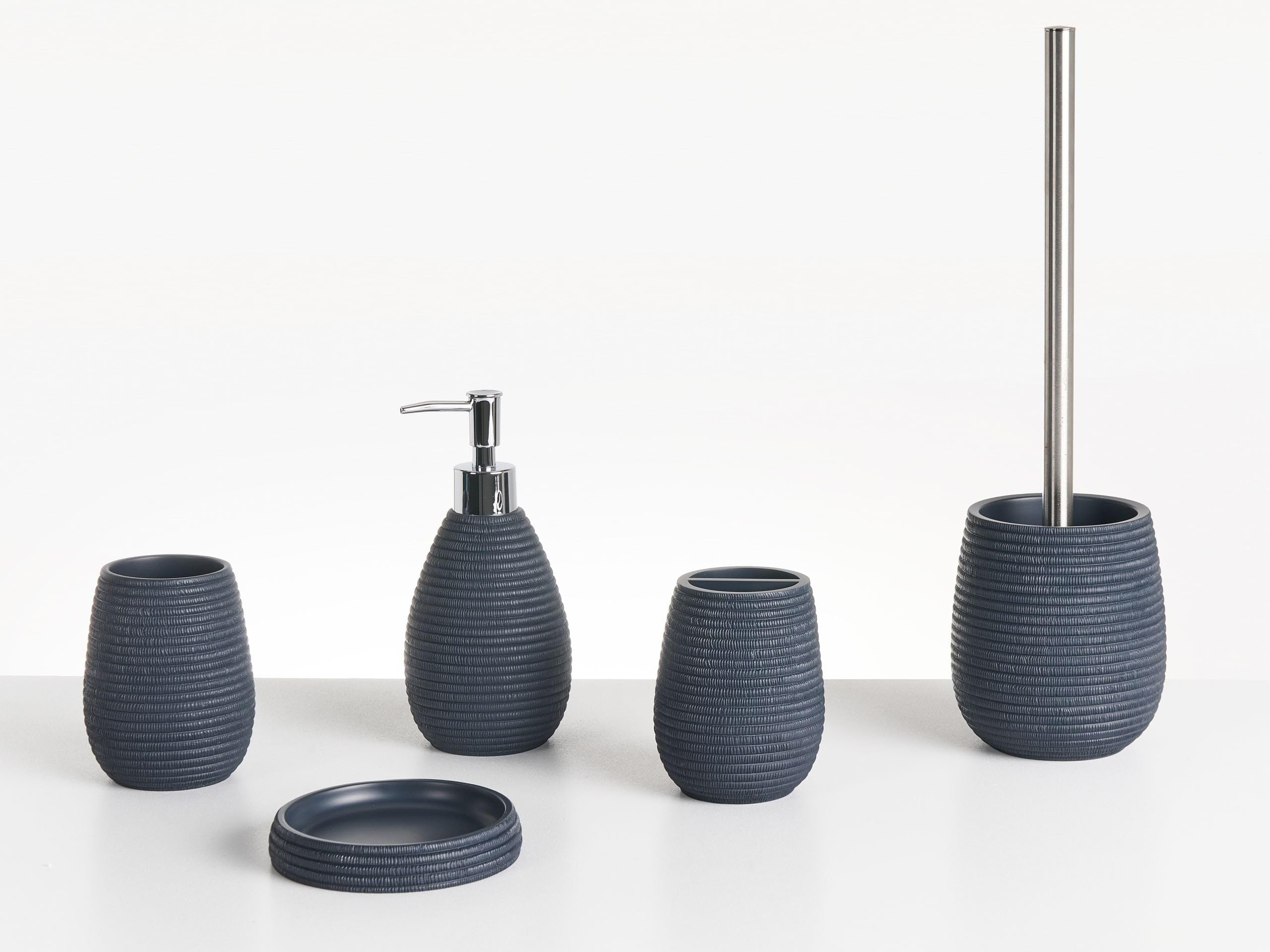 Conjunto de Accesorios de baño jabonera dispensador de jabón escobilla de Inodoro Vaso Soporte para cepillos de Dientes Azul Oscuro Quila