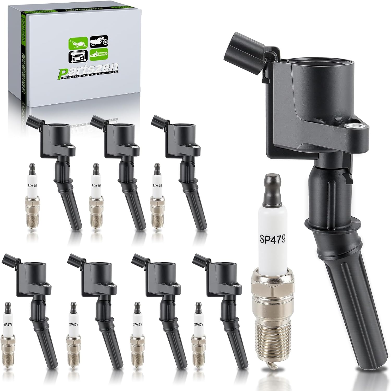 DG508 Ignition Coil, SP479 Spark Plug Fit for Ford Crown Victoria Expedition F-150 F-250 Mustang Lincoln Mercury Explorer 4.6L 5.4L V8 DG457 DG472 DG491 (Set of 8)