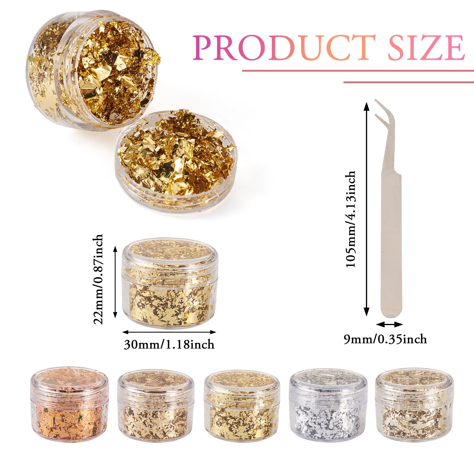 Pandahall 5 Boxes Nail Foil Flakes Gilding Flakes Nail Foil Paillette Glitter Metallic Foil Flakes & 1Pc Tweezers for Women Nail Art Decoration Makeup Craft. 5 Colors