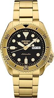 SEIKO 自動巻き腕時計 メンズ - 5 スポーツコレクション - メンズスポーツウォッチ ステンレススチールゴールド仕上げ - 防水 100M, ブラック - SRPK18。, スポーツ。