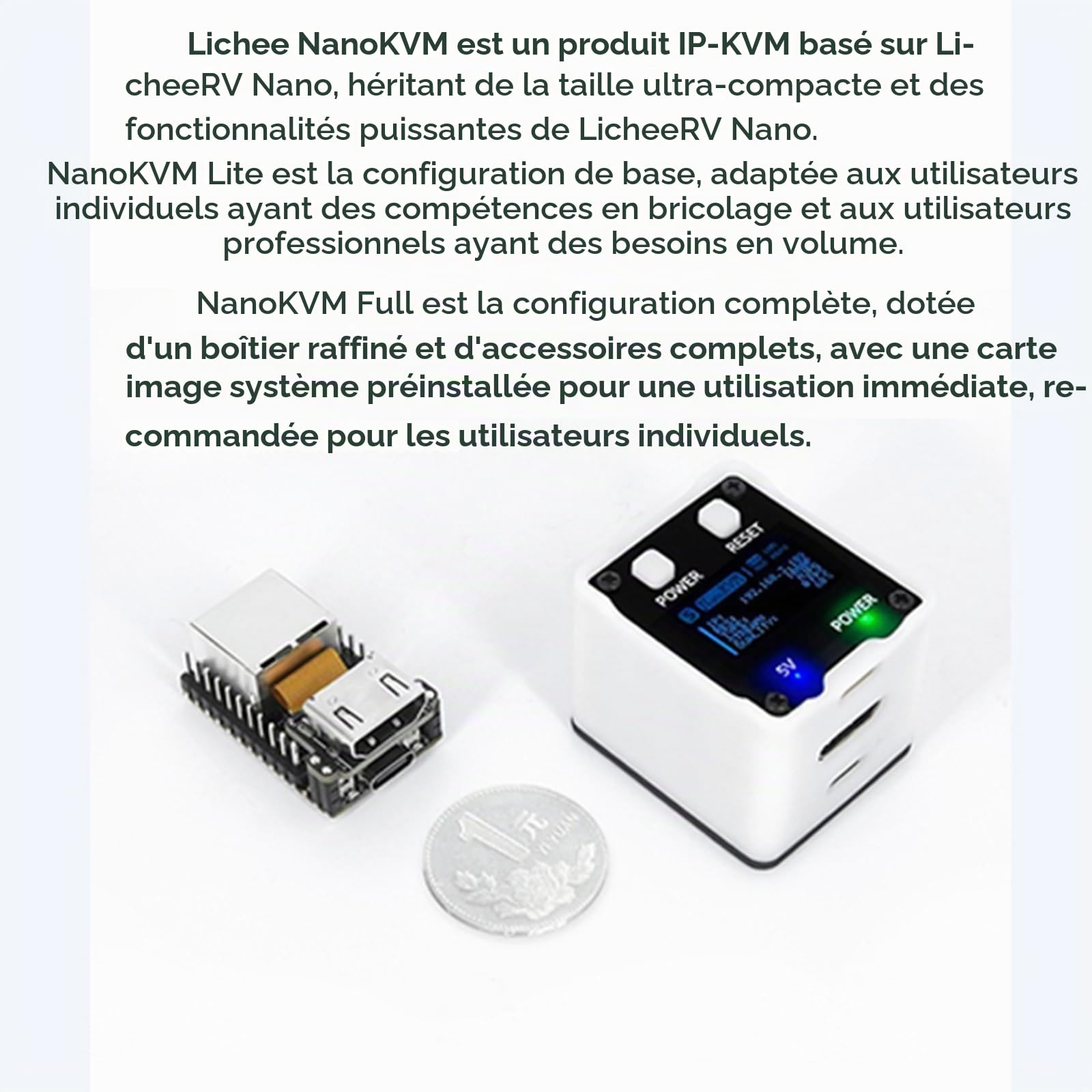 Sipeed NanoKVM IP-KVM Mini serveur de maintenance des opérations de contrôle à distance, 1TOPS NPU 1 GHz C906 RISC-V Linux, avec port réseau USB HDMI 100 m (NanoKVM Ensemble complet)