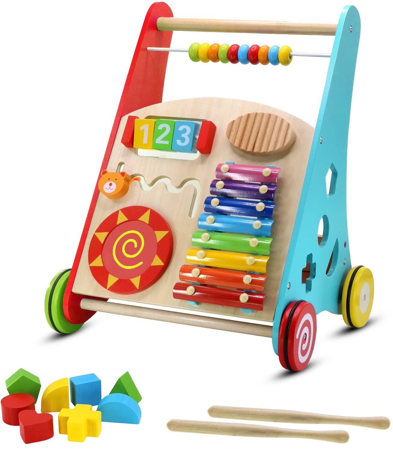 Pidoko Kids Wooden Baby Walker Push and Pull Learning
