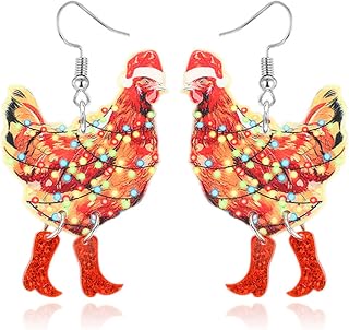 Acrylic Big Rooster Chicken Earrings Funny Cute Kawaii Dinosaur Chicken Dangle Earrings Farm Boots Chicken Hen Dangle Earrings for Women Aesthetic Charming Jewelry Gift