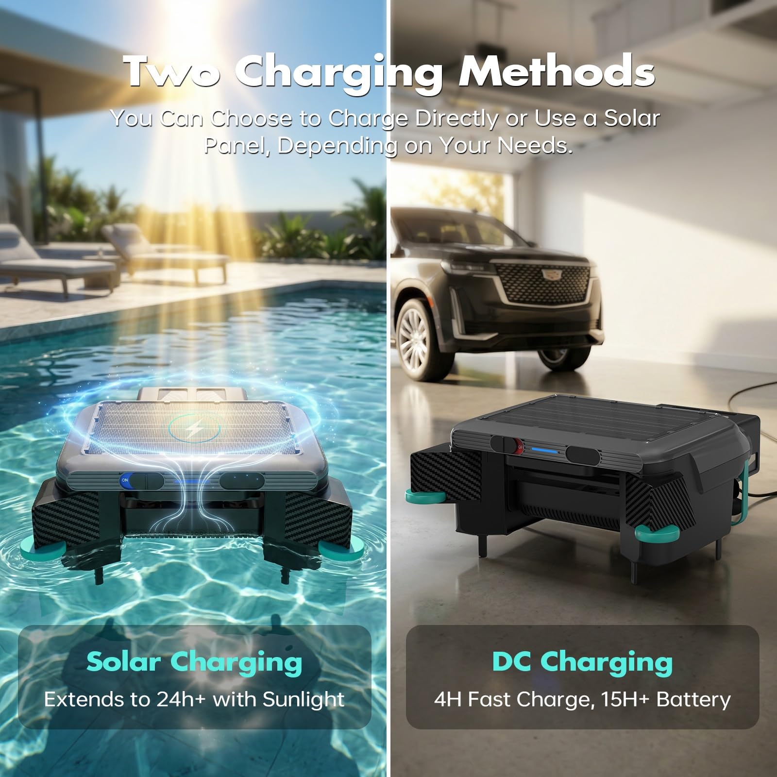 Robot pulitore per piscine, ad energia solare, con durata di oltre 20 ore, batteria da 5200 mAh, cestello grande da 6 litri, skimmer automatico con telecomando