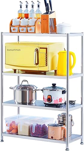 susunnus Estantes de acero inoxidable de 23.6 pulgadas, 4 niveles, organizador de estantes de acero inoxidable, estantes de almacenamiento de